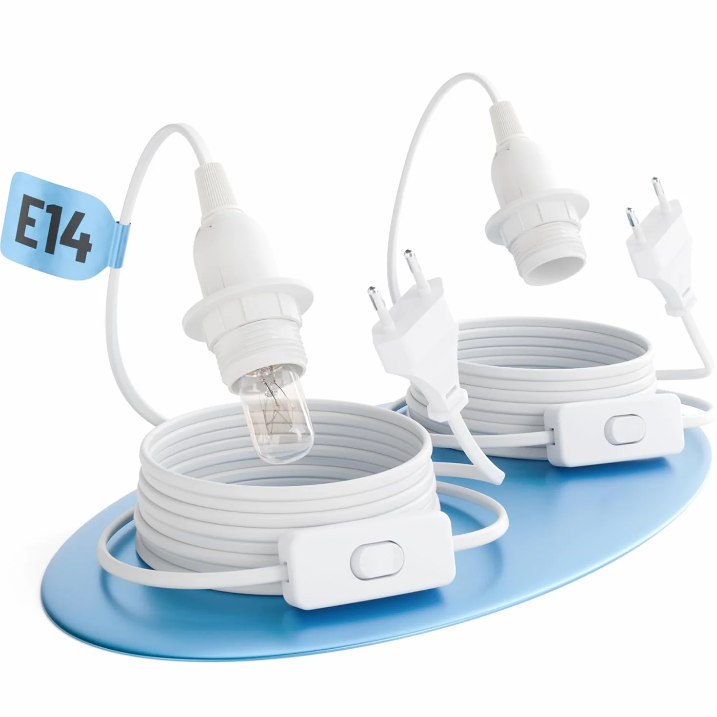 greate 2 x oprawka lampy E14 z kablem i przełącznikiem, biała, 3,5 m, maks. 60 W, 250 V, materiał kabla PCW