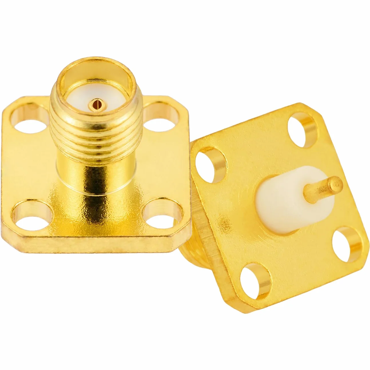 Vecys 2 Stuks SMA Żeński Panel Podwozia RF Adapter Koncentryczny 50 Ohm SMA Żeński 4 Otworowa Złącze do Montażu Panelowego do Anteny Radiowej Kabel Koncentryczny