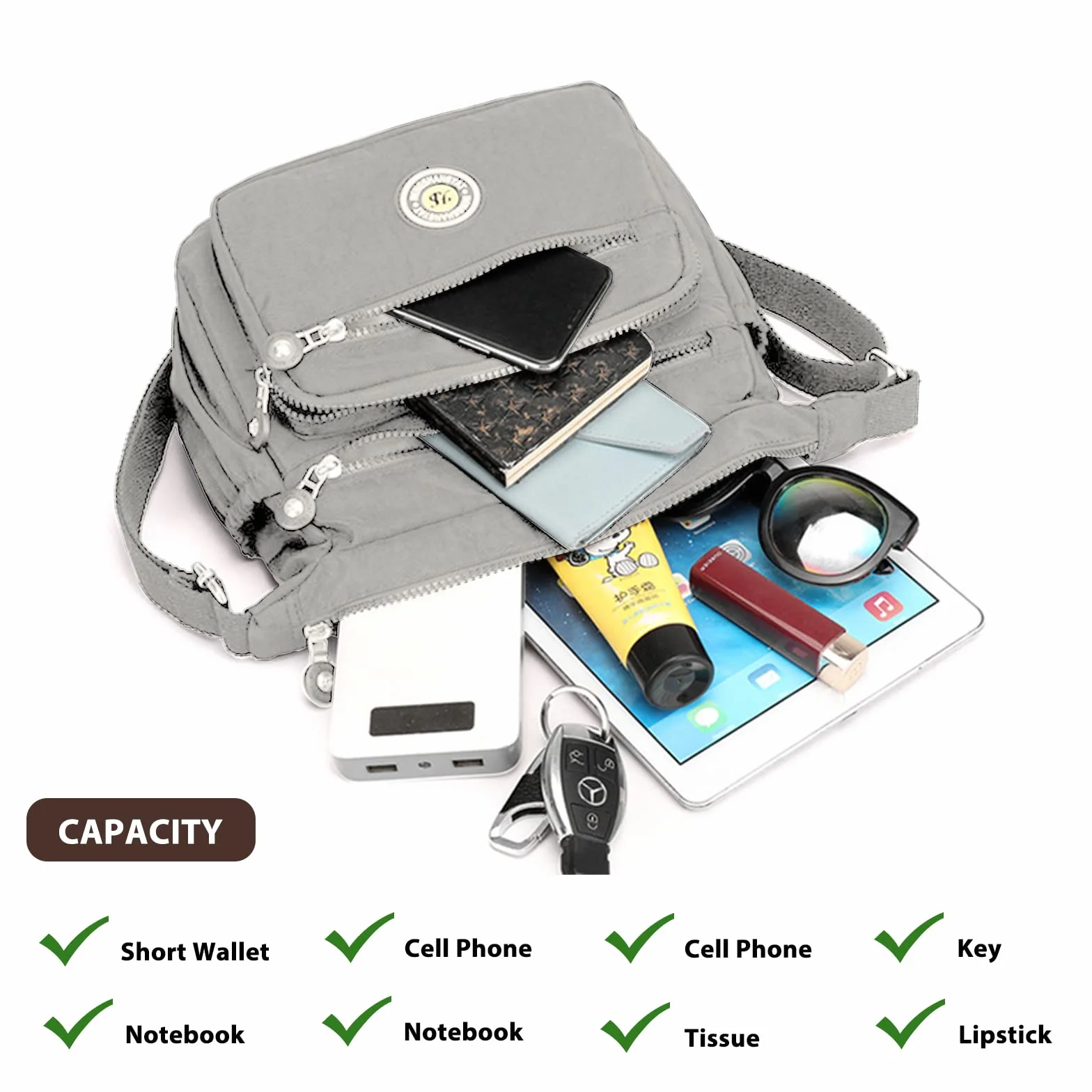 Damskie torebki wielokieszeniowe na co dzień torebki crossbody wodoodporne torby na ramię sakiewka panieńskie torebki crossbody boczne, Szary, Rozmiar Uniwersalny