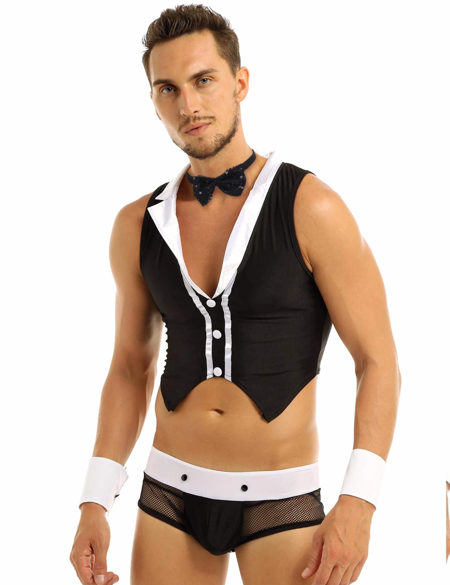 Seksowne męskie pokojówki cosplay kostium męski strój erotyczny bielizna topy bokserki bielizna zestaw mężczyźni odgrywanie ról akcesoria