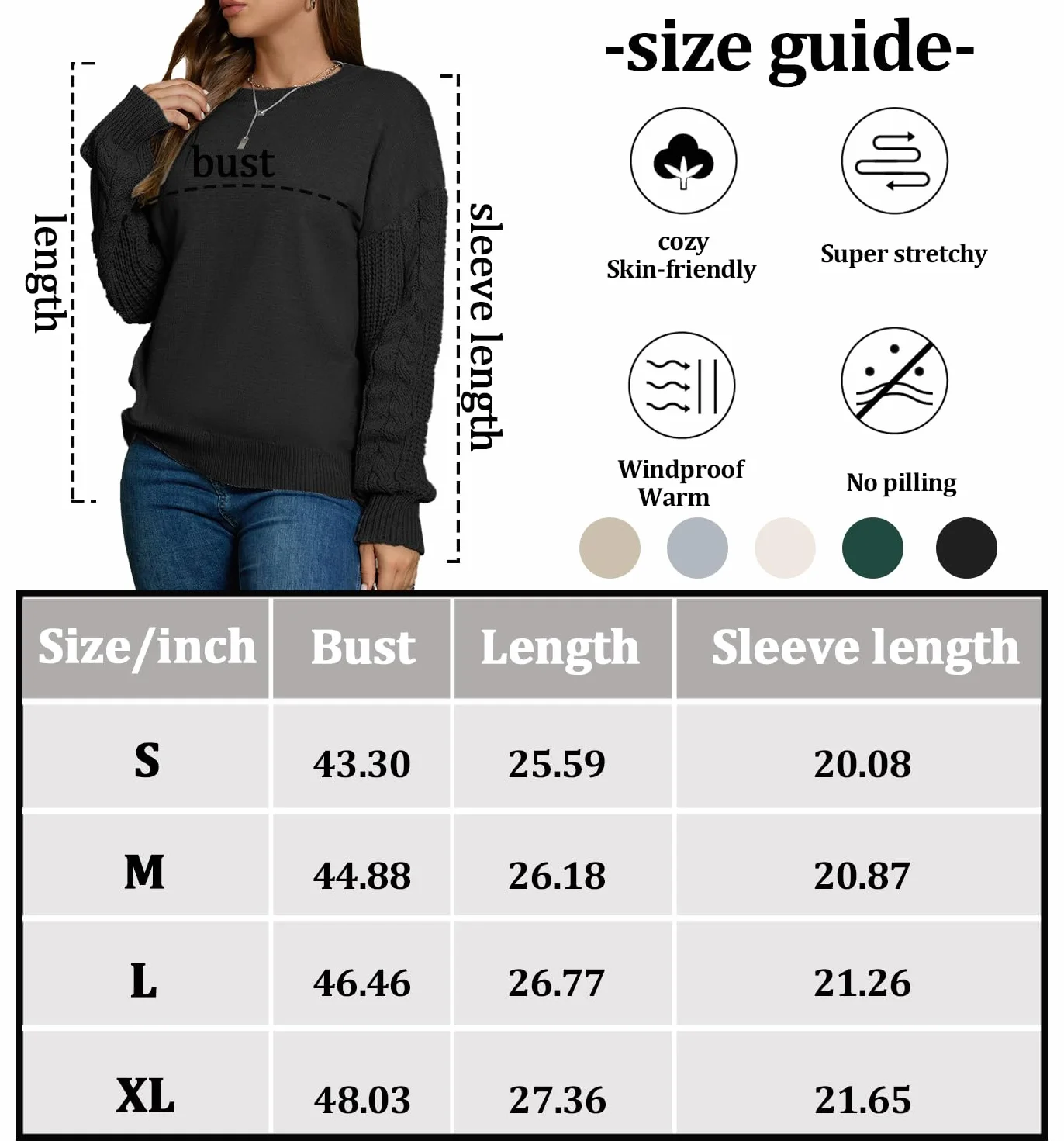 JFAN Damski zimowy sweter z okrągłym dekoltem luźny luźny sweter damski elegancki sweter