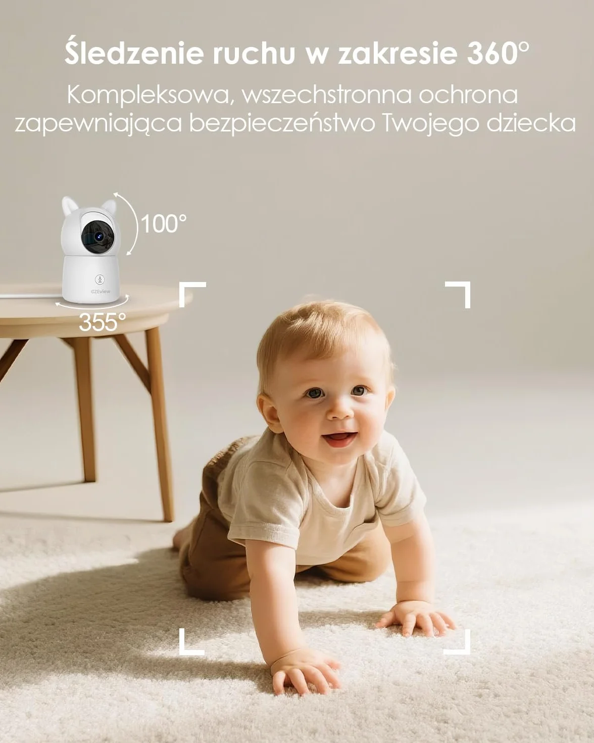 CZEview Elektroniczna niania 5,5" z kamerą i aplikacją, 2 K HD, lampka nocna, noktowizor, WLAN, wideo, elektroniczna niania, muzyka, wykrywanie ruchu, hałasu i temperatury (Biały)