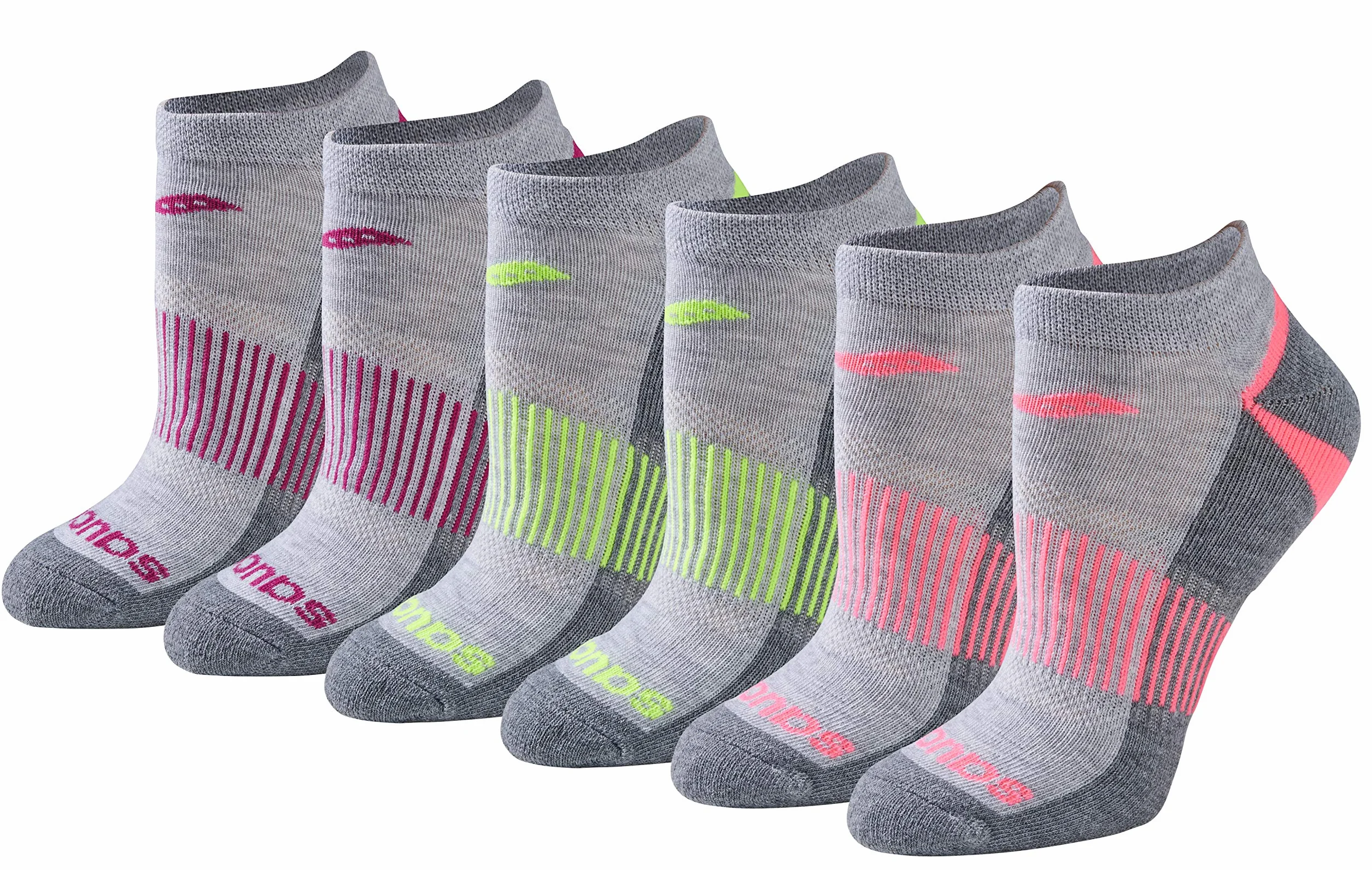 Saucony Women's 6 Pack Performance No Show Athletic Sport Socks, Grey Assorted, M:5-8, W:6-10.5(Pack of 6)