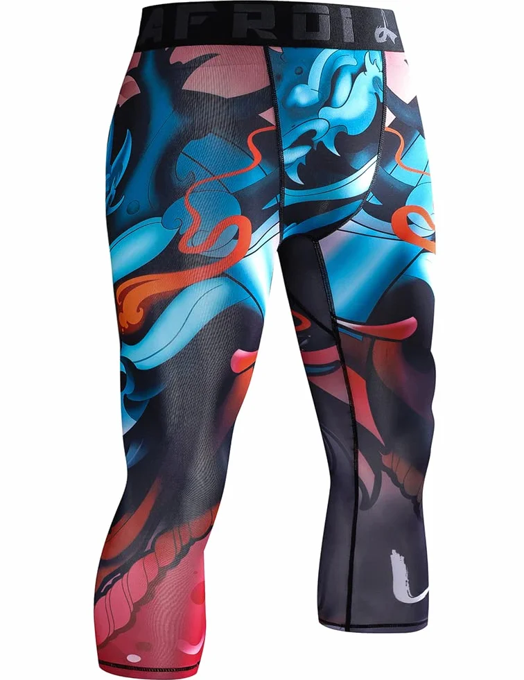 LAFROI Men's Compression Fit 3/4 Tights Leggings with Pocket YSK10