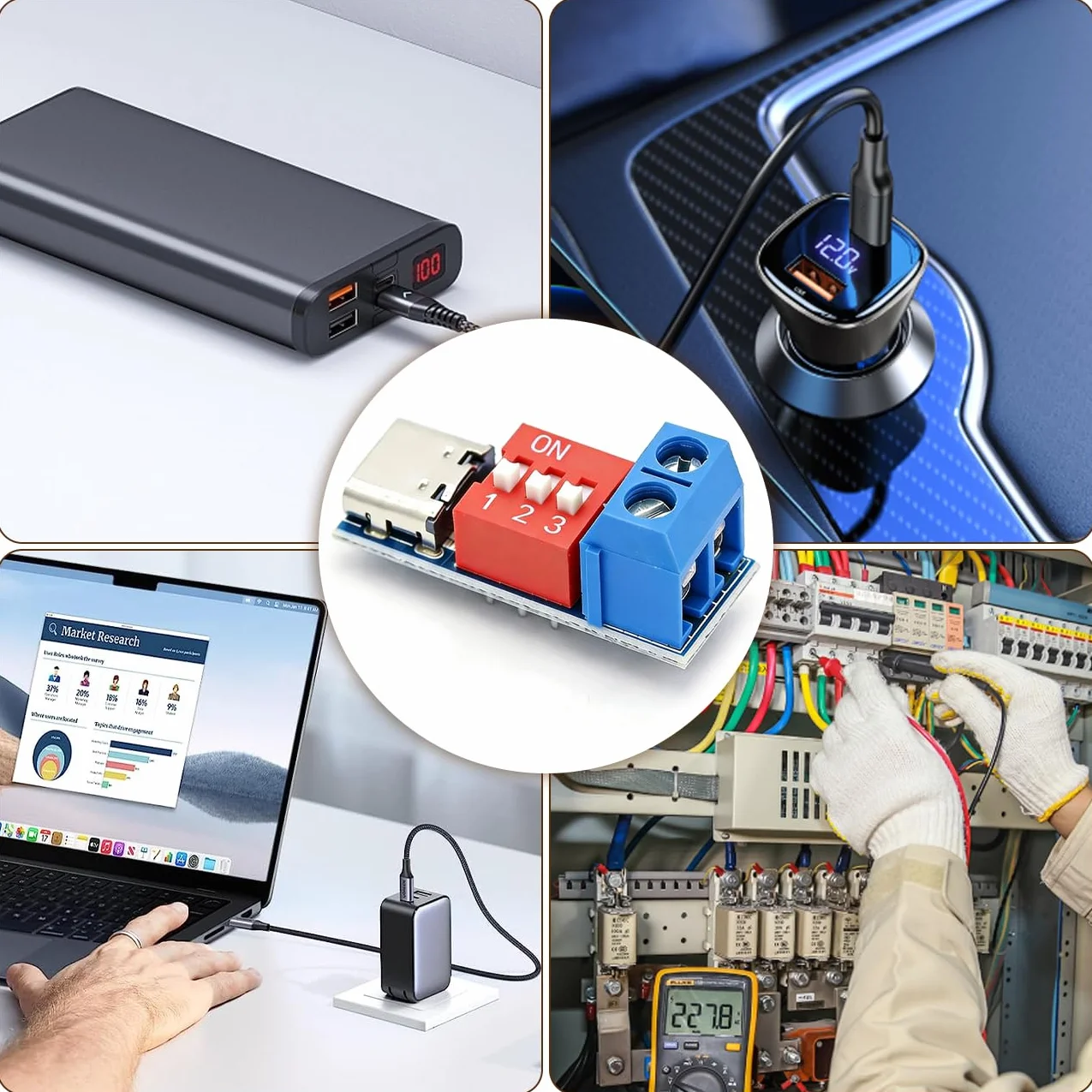 Moduł USB-C PD Trigger Board - zestaw 3 szt. z przełącznikiem DIP, USB C, Breakout Board do 5 V/9 V/12 V/15 V/20 V, PD/QC moduł szybkiego ładowania, kompatybilny z PD 3.0/2.0 i QC 3.0