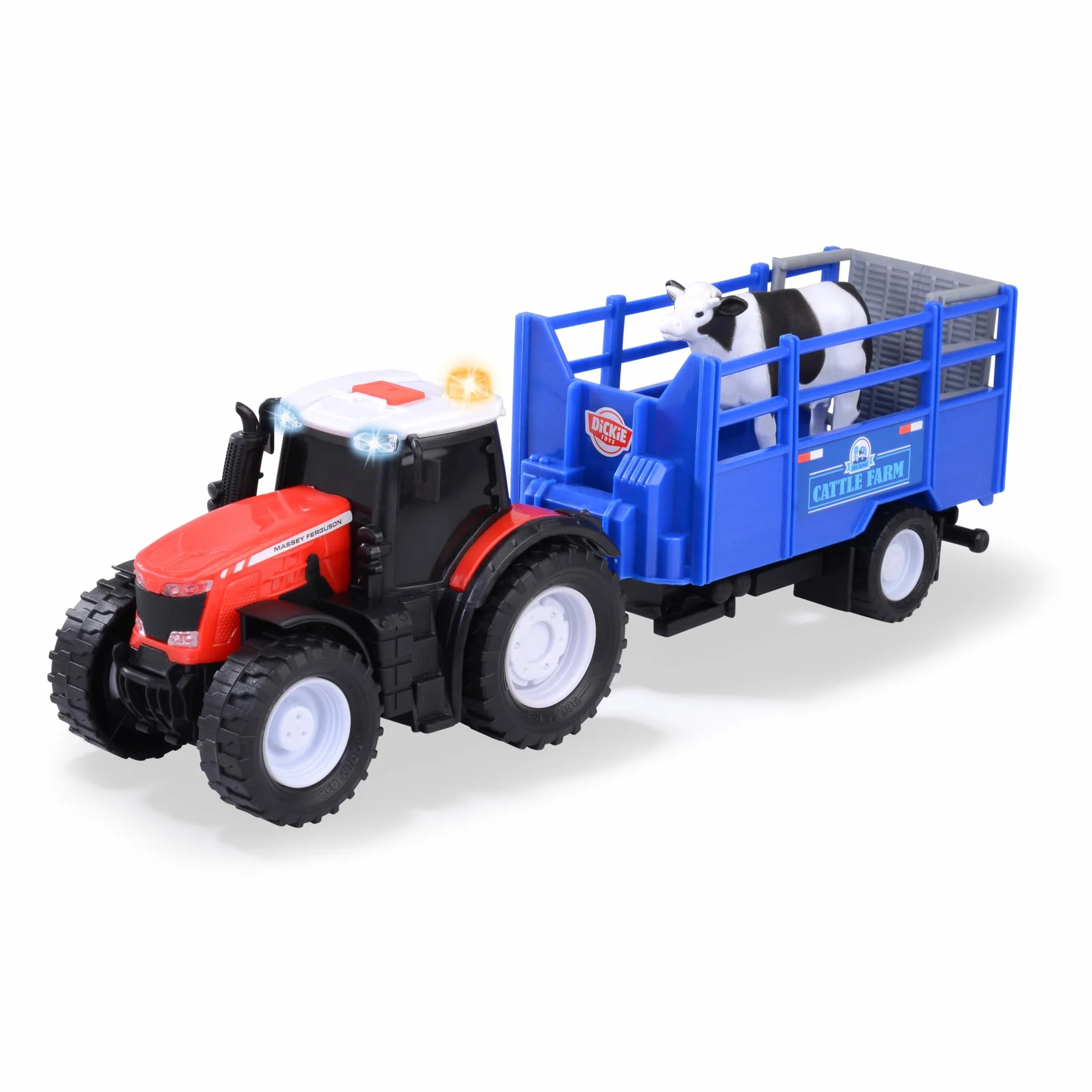 Dickie 203734003 FARM Massey Ferguson traktor, przyczepa, figurka krówki, 26 cm