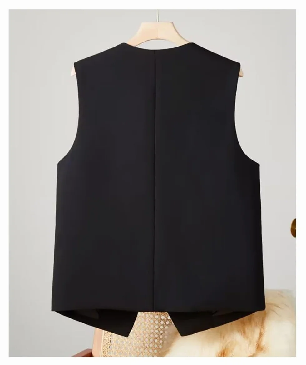 Damska kamizelka, blezer bez rękawów, elegancka, wąska kamizelka zapinana na guziki do pracy i biura, retro kamizelka na imprezę, dekolt w serek, elegancka kamizelka garniturowa, czarna, S