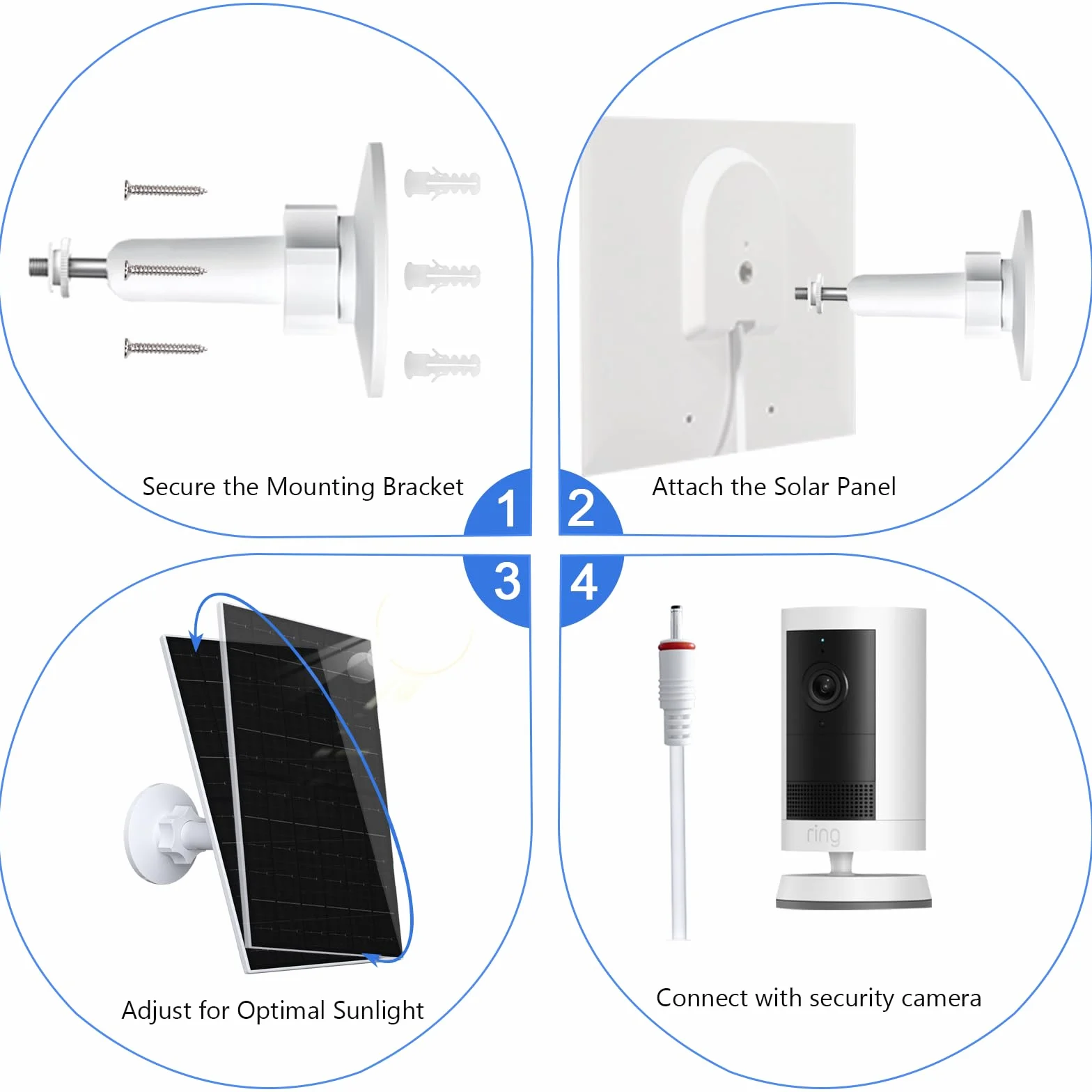 Panel słoneczny do kamery pierścieniowej, 7 W, kompatybilny z Ring Stick Up Cam (2/3. generacji) i Pro, Spotlight Cam Plus/Pro (akumulator), wodoszczelność IP66, z adapterem USB-C na 3,5 mm, kablem