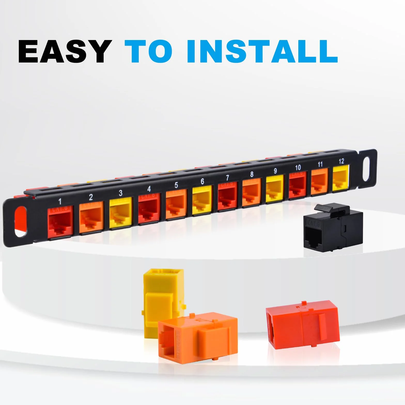 GeeekPi 25.4 cm 0,5U 12-portowy pusty panel krosowy Keystone z wkładką Keystone Cat6 RJ45 do szafek sieciowych DeskPi RackMate T0/T1/T2