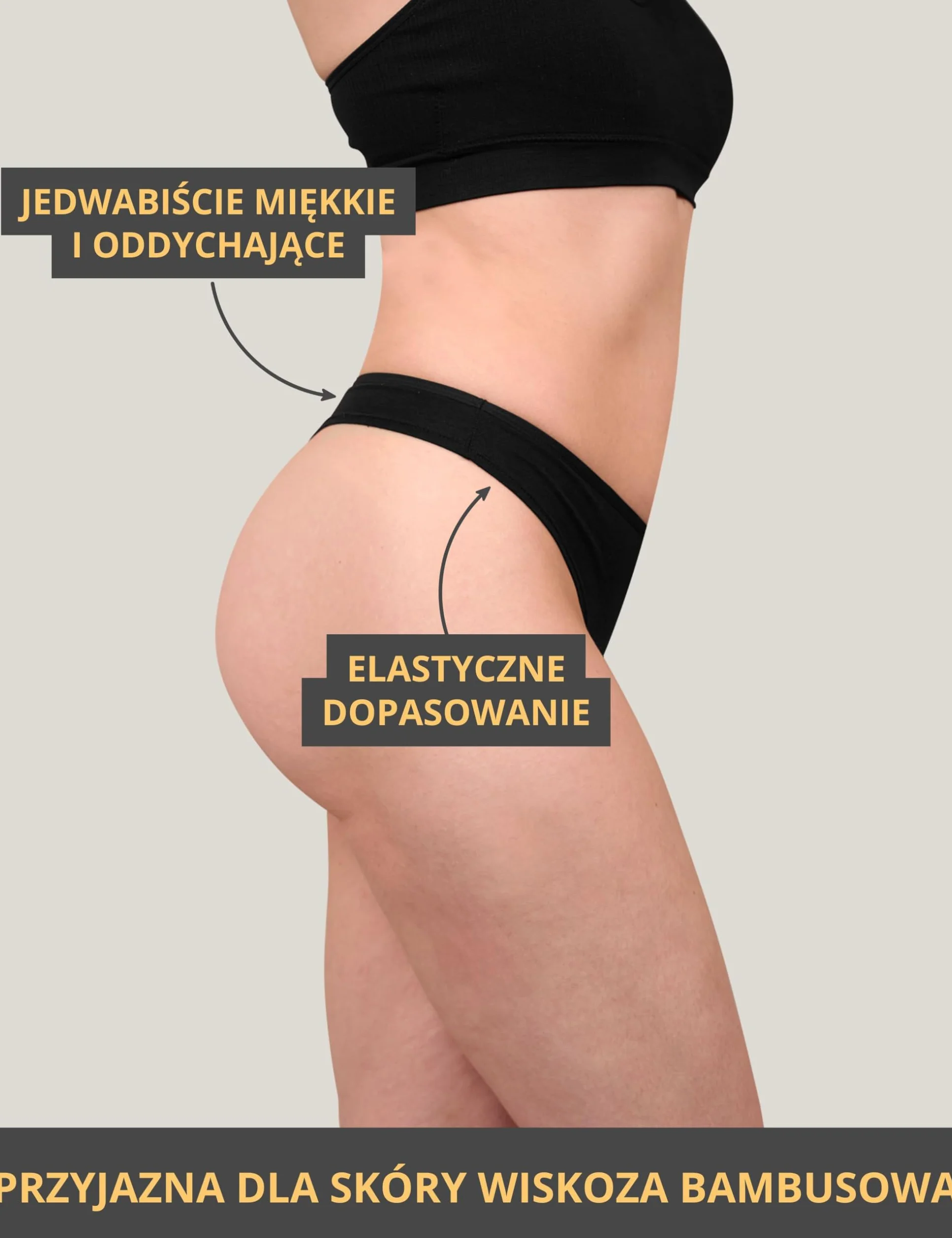 Basic Treasure 4-pak damskich majtek typu tai z bambusa, miękki bambus i bawełna, czarne, wygodna bielizna