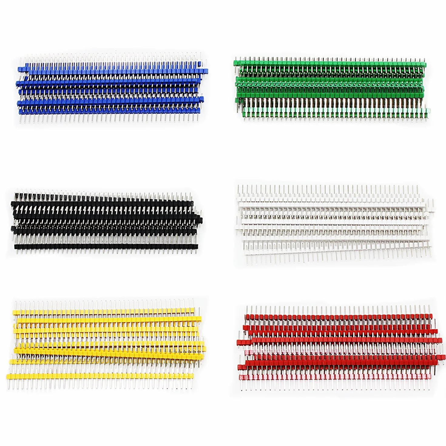 Aussel 6 kolorów 2,54 mm łamliwy nagłówek pinowy płytka PCB jednorzędowy 40-pinowy męski nagłówek złącze do Arduino Shield opakowanie 60 sztuk (PIN-6C-60PCS)