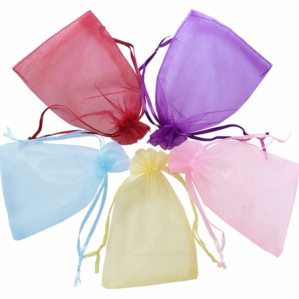 Leeyunbee 100 szt. Jasnoniebieskie woreczki z organzy 10 x 15 cm woreczki z organzy, woreczki, na prezent, biżuteria, ślubne torebki na cukierki, na imprezę festiwalową i wesele, satynowy sznurek