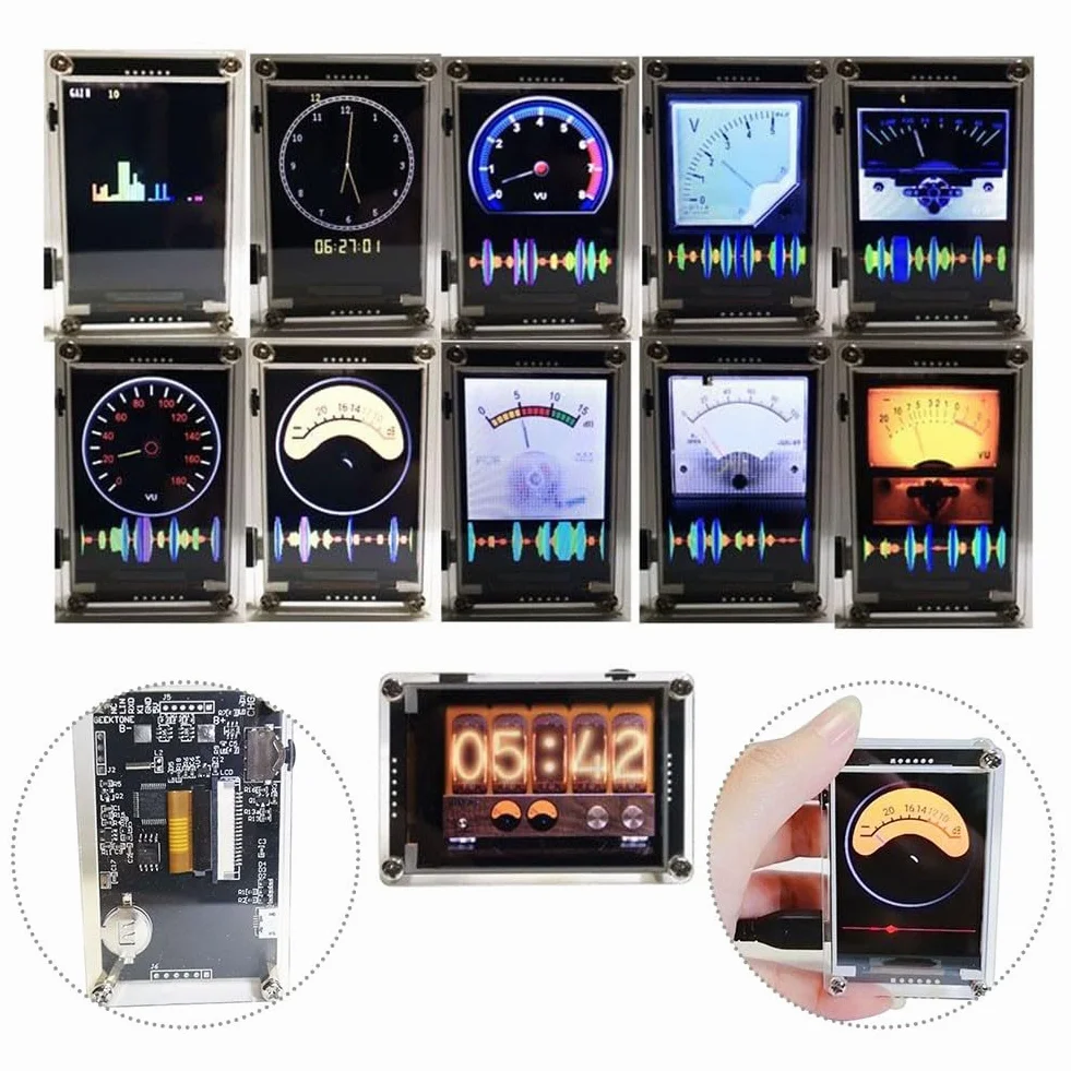 Besttoolifes Analizator widma audio, sterowany głosem, miernik VU, 2,4 cala, rytm HD LCD, kolorowy wyświetlacz symulacyjny, 10 trybów, analizator spektrum audio USB