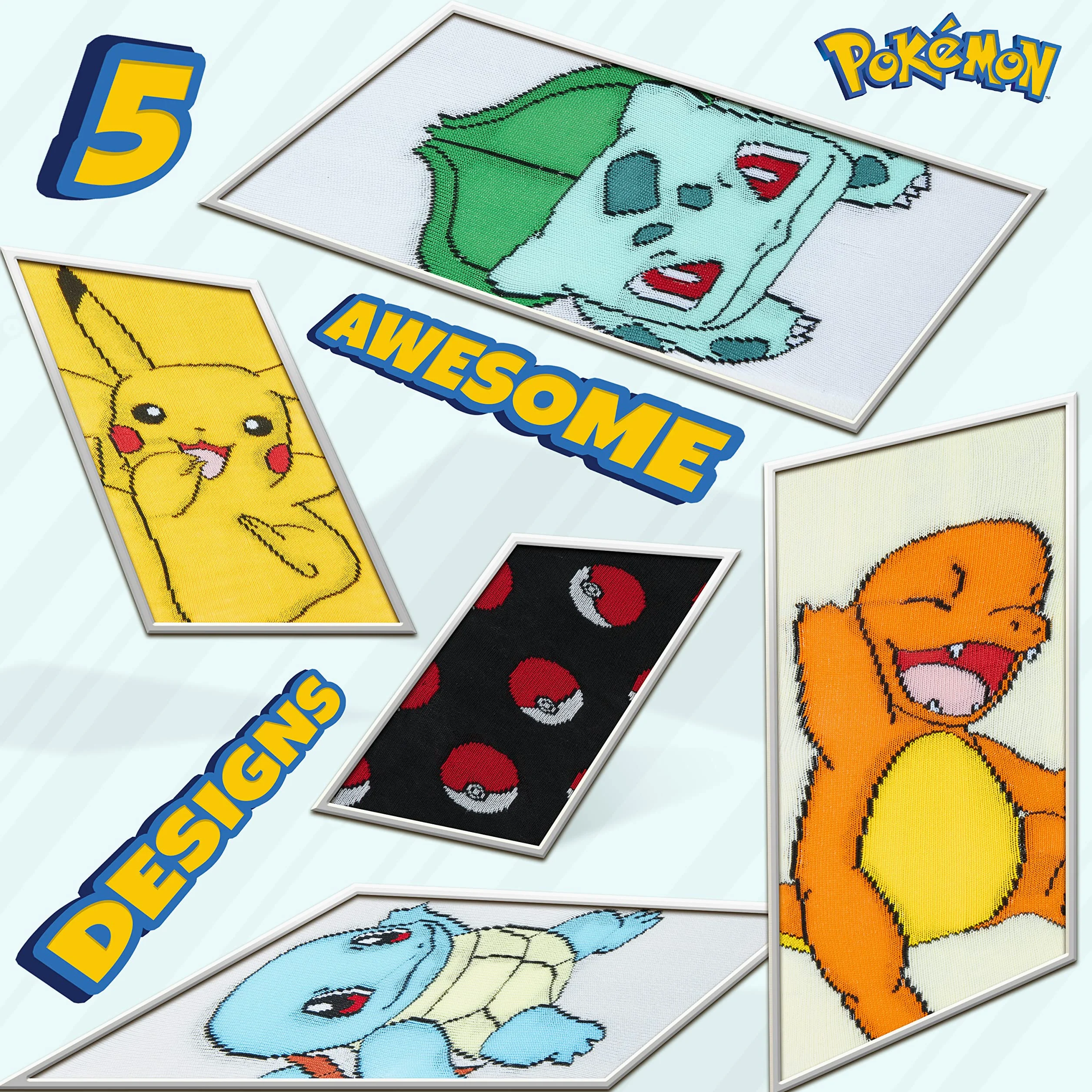 Pokemon Skarpety chłopięce 5 Pakiet Pikachu Skarpety do Kostek Rozciągliwy Oddychający Skarpety Crew dla Chłopców Dziewcząt Nastolatków Kobiet - Rozmiary 11-6 - Prezenty Pokemon