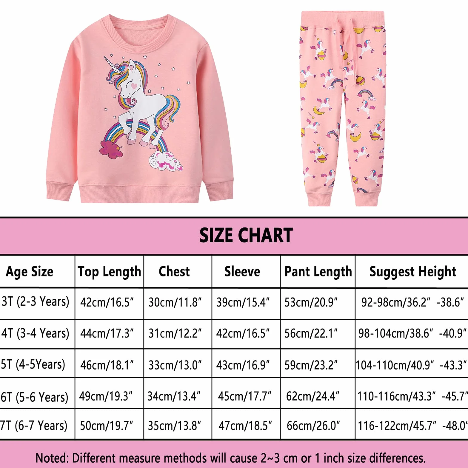 Dziecięca odzież sportowa, dla dziewcząt, dres treningowy, dres do joggingu, zestaw sportowy, długi rękaw, bawełna, sweter, dres, odzież sportowa dla dzieci w wieku 2 / 3 / 4 5 / 6 / 7 lat, Jednorożec tęczowy, różowy, 104/110 cm