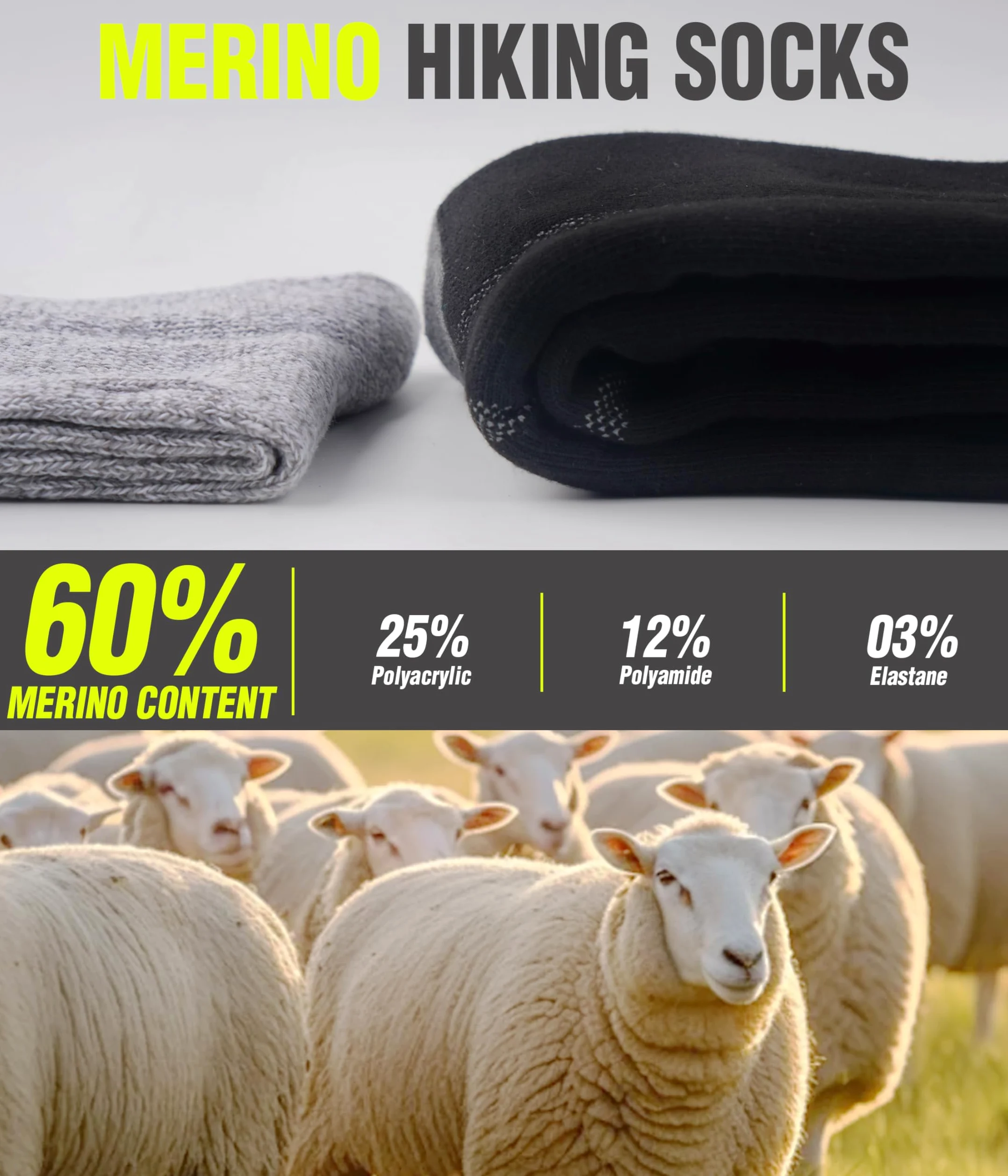 YESWEL 3 Pary Merino Skarpet Trekkingowych Dla Mężczyzn i Kobiet, 60% Wełna Merino Skarpety Termiczne, Zimowe Skarpety Zewnętrzne Z Amortyzacją Na Trekking i Sport