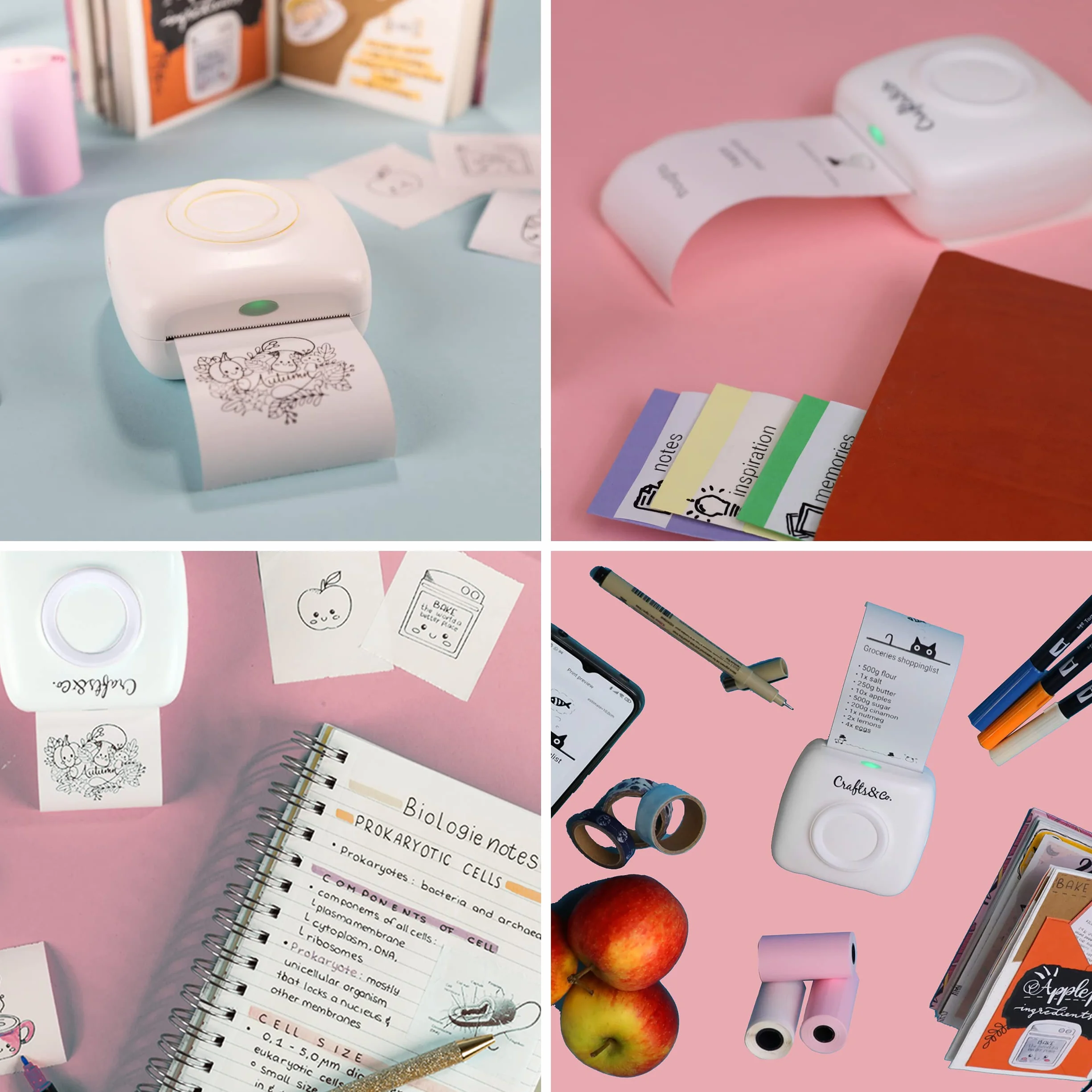 Crafts&Co Przenośna mini drukarka termiczna do smartfonów | Natychmiastowa mini drukarka Bluetooth, drukowanie naklejek, zdjęć, etykiet, zawiera 3 rolki papieru + aplikacja