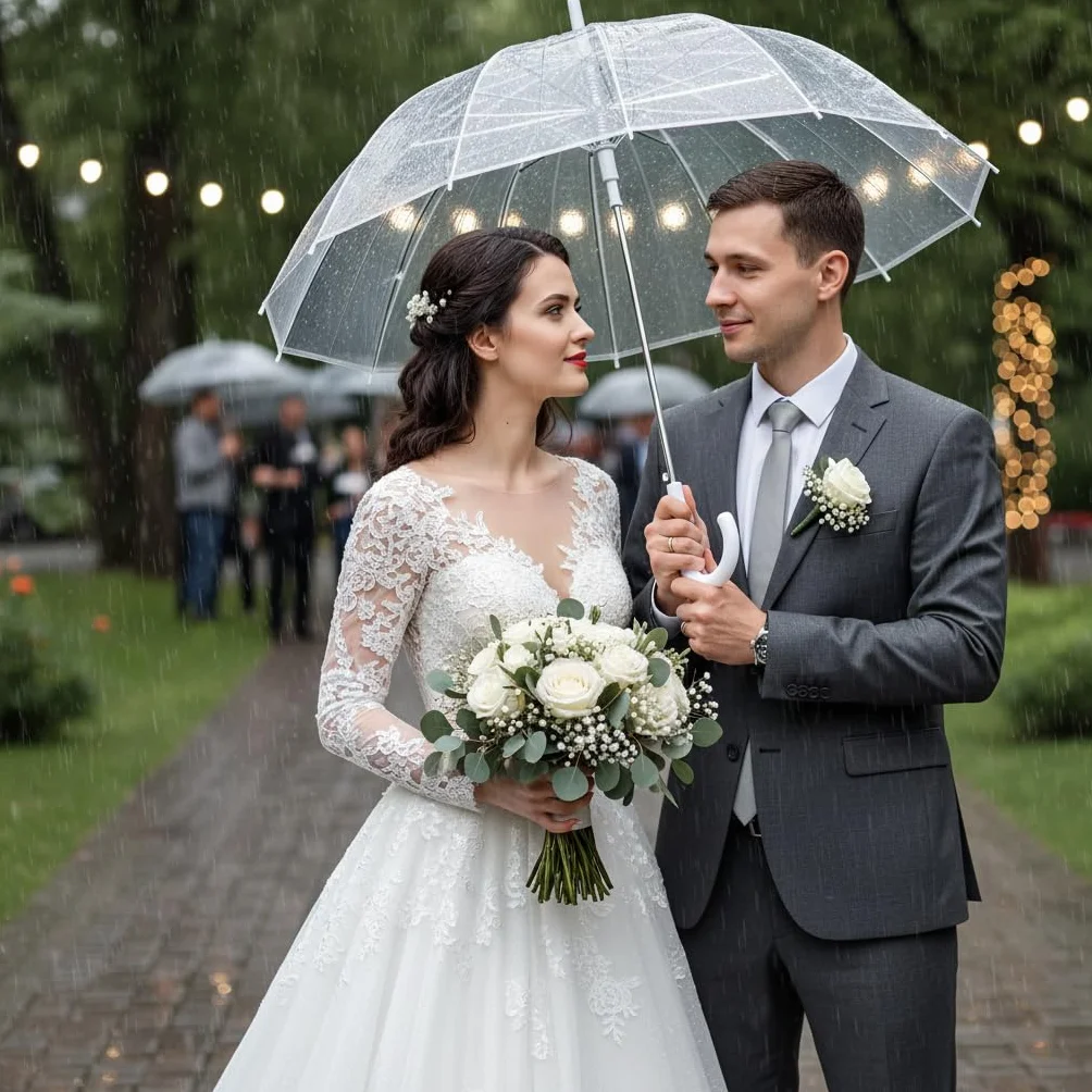 Przezroczysty parasol przeciwdeszczowy automatyczny J Hook dla dorosłych na wesele