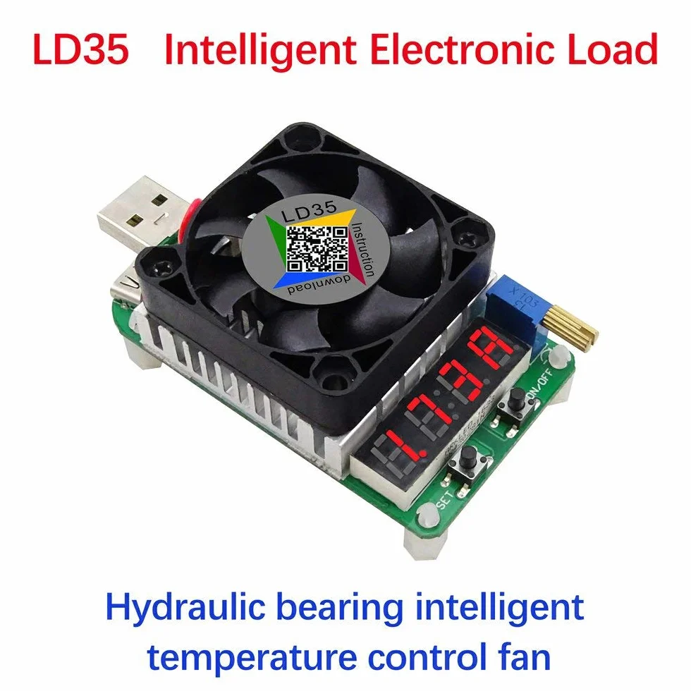 DollaTek Tester ?adowania USB Elektroniczny tester ?adowania Modu? oporu 35 W LD35 Interfejs roz?adowania USB Regulowana temperatura z wentylatorem