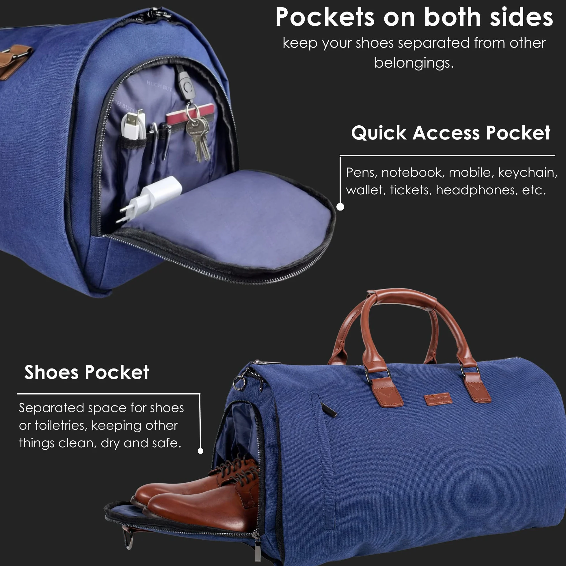 Torba Weekender 4w1 – Praktyczna Torba na Ubrania, Laptop, Buty i Kosmetyki – Elegancki Granatowy Pokrowiec, Idealny na Podróże Służbowe i Biznesowe