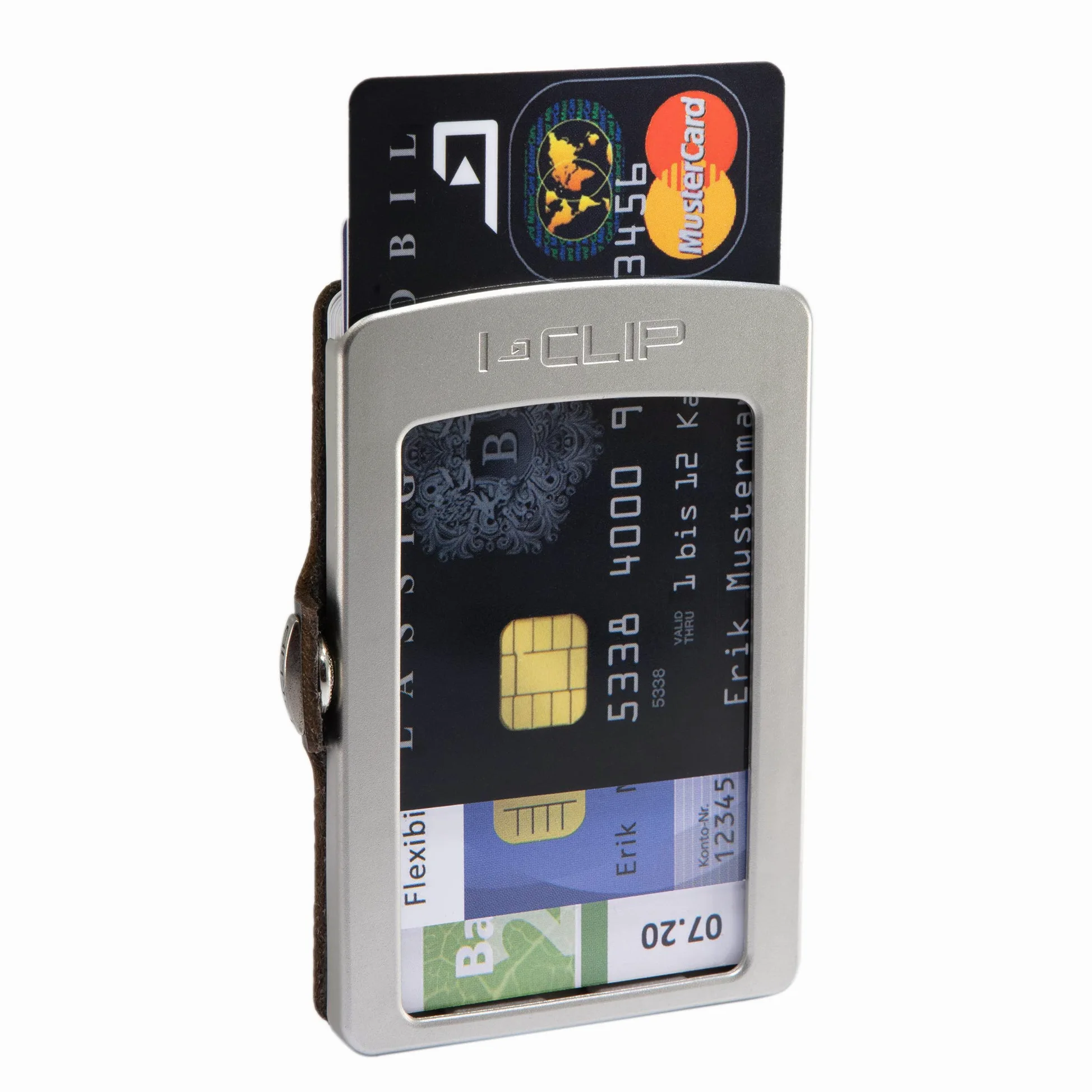 I-CLIP Portfel ze stali nierdzewnej z wymiennym klipsem na banknoty - portfel slim - portfel skórzany - portfel premium - etui na karty ze stali nierdzewnej - Milanaise wykończenie satynowe Urban Grey