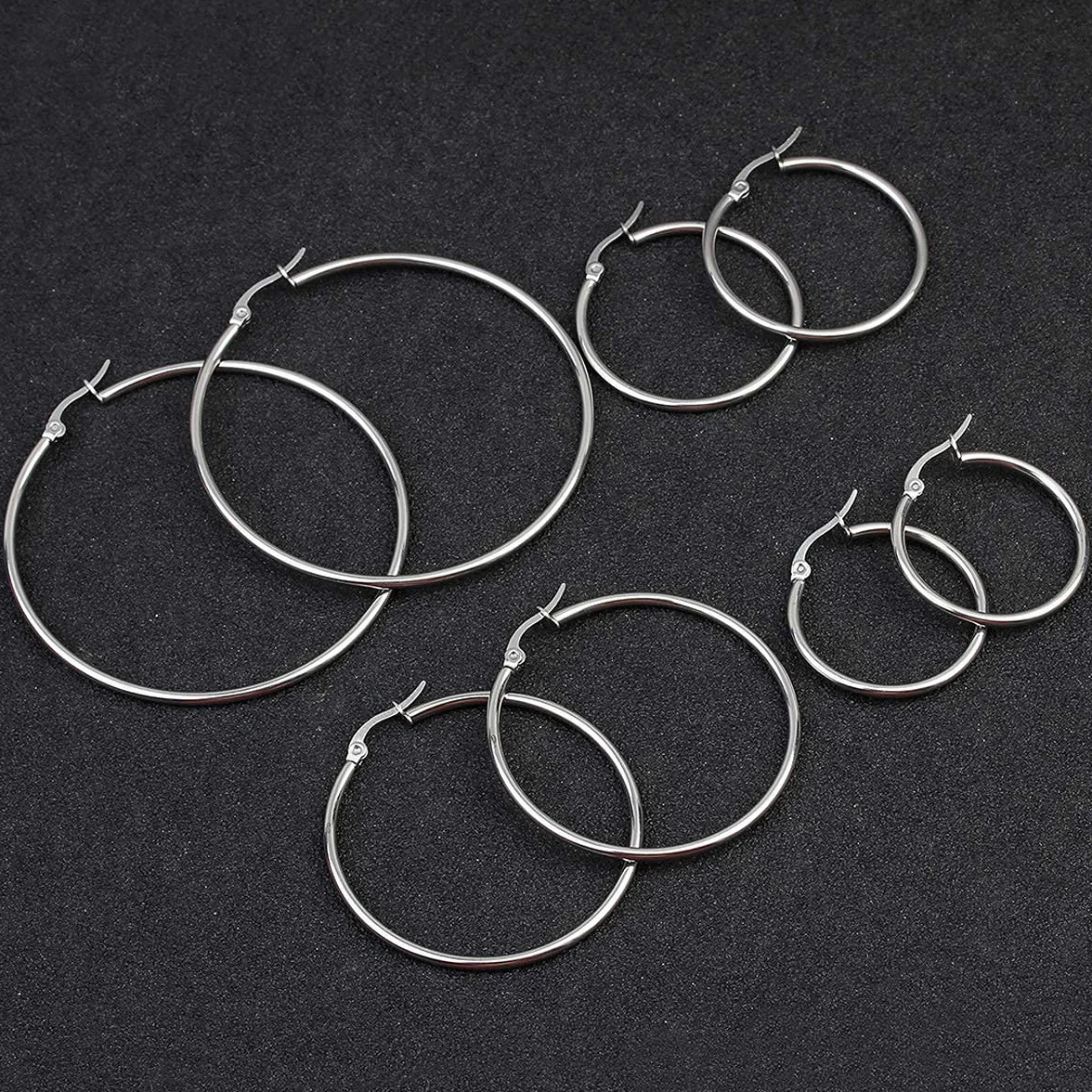 LEEQ 12 par kolczyków Hoop Piercing Kolczyki kółka ze stali nierdzewnej Zestaw kolczyków dla kobiet dziewcząt, 12 rozmiarów, 20-75 mm przez LEEQ
