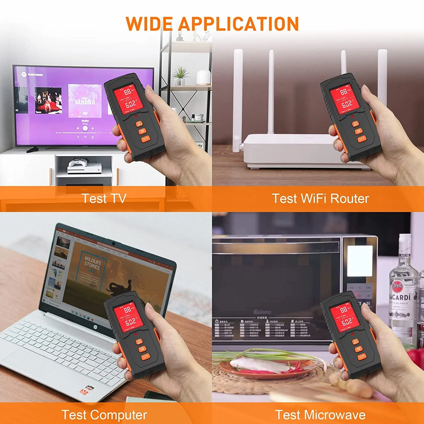 EMF miernik wielokrotnego ładowania, elektromagnetyczny, czujnik promieniowania, ręczny cyfrowy czytnik LCD, EMF, miernik temperatury, tester do inspekcji domowych, na zewnątrz i na duchy