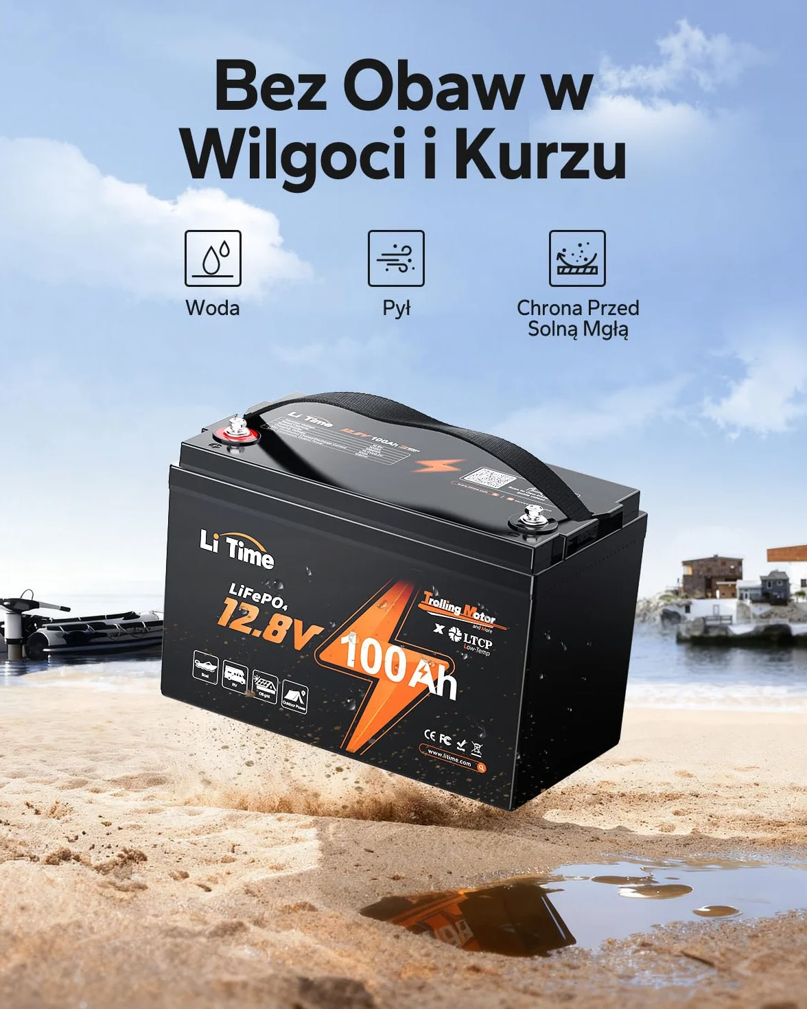 Litime 12V 100Ah Akumulator LiFePO4 – Głębokiego Cyklu, BMS 100A, Ochrona przed Niską Temperaturą, 4000–15000 Cykli, Idealny do Silników Trollingowych, Łodzi, Kamperów