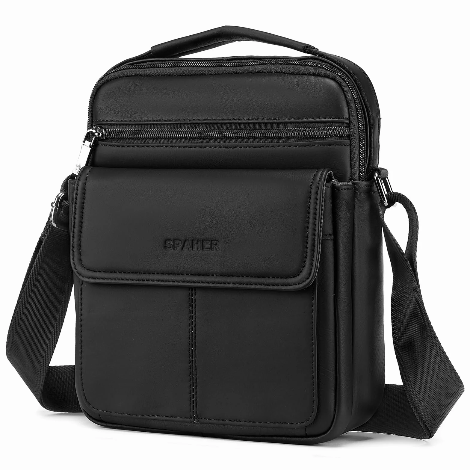 SPAHER Męskie Torebki Skórzane Torby na Ramię do Ipada 9,7 Cala Messenger Torba Biznesowa Crossbody Satchel Sling Wodoodporna Torba Podróżna Codzienna Torba Męska z Regulowanym Paskiem na Ramię