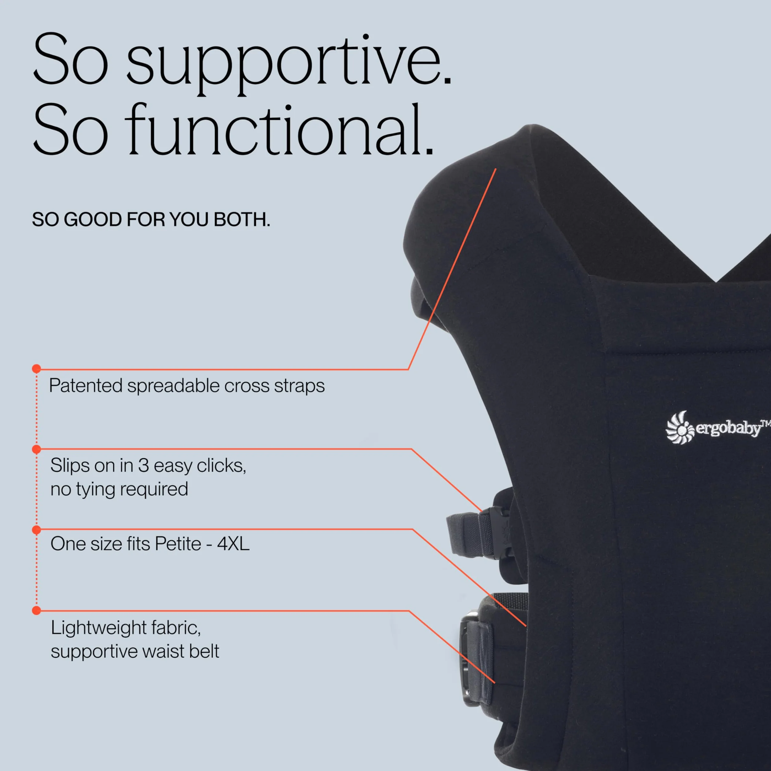 Ergobaby Ergonomiczne Nosidełko Embrace z Pasem Biodrowym, Równomierne Rozłożenie Ciężaru, Komapktowy, Lekki, Łatwy do Zapęcia, Kolor Czarny