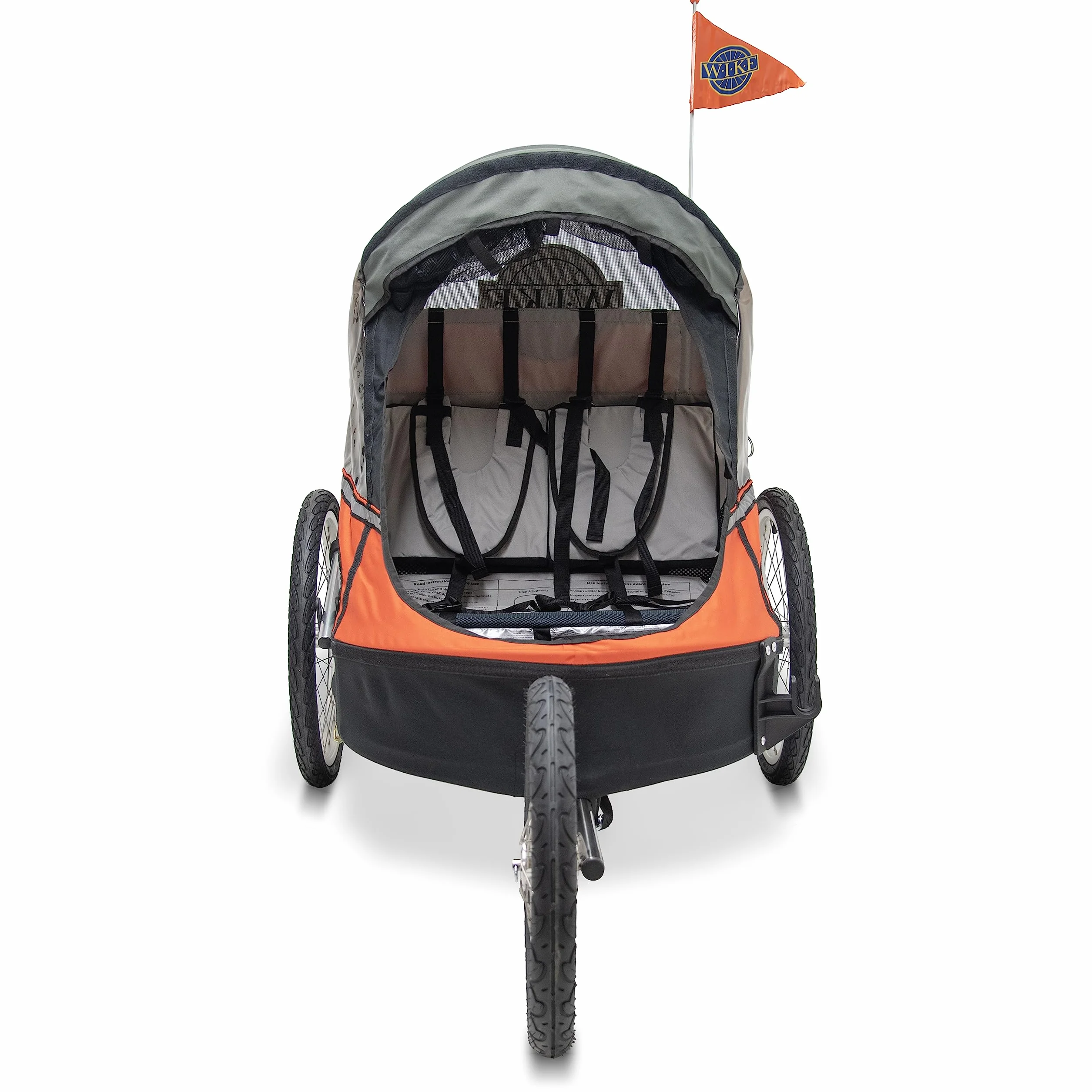 Podwójna przyczepka rowerowa Wike Premium - pomarańczowa/szara (spacerowanie + jogging)