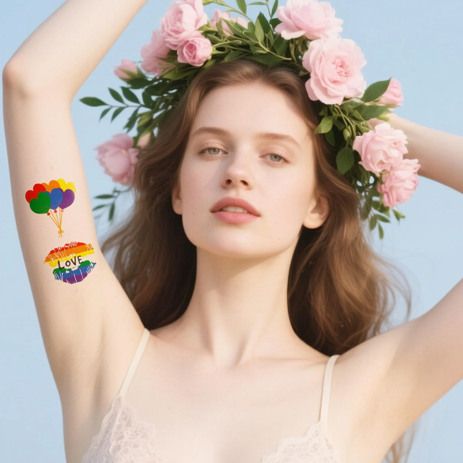 BOXOB 7 Arkuszy Pride Rainbow Temporary Tattoos, Naklejki LGBTQ Tattoos z Tęczową Flagą Love Heart Patterns na Parady Gay Pride Month Festiwale Upominki na Przyjęcia