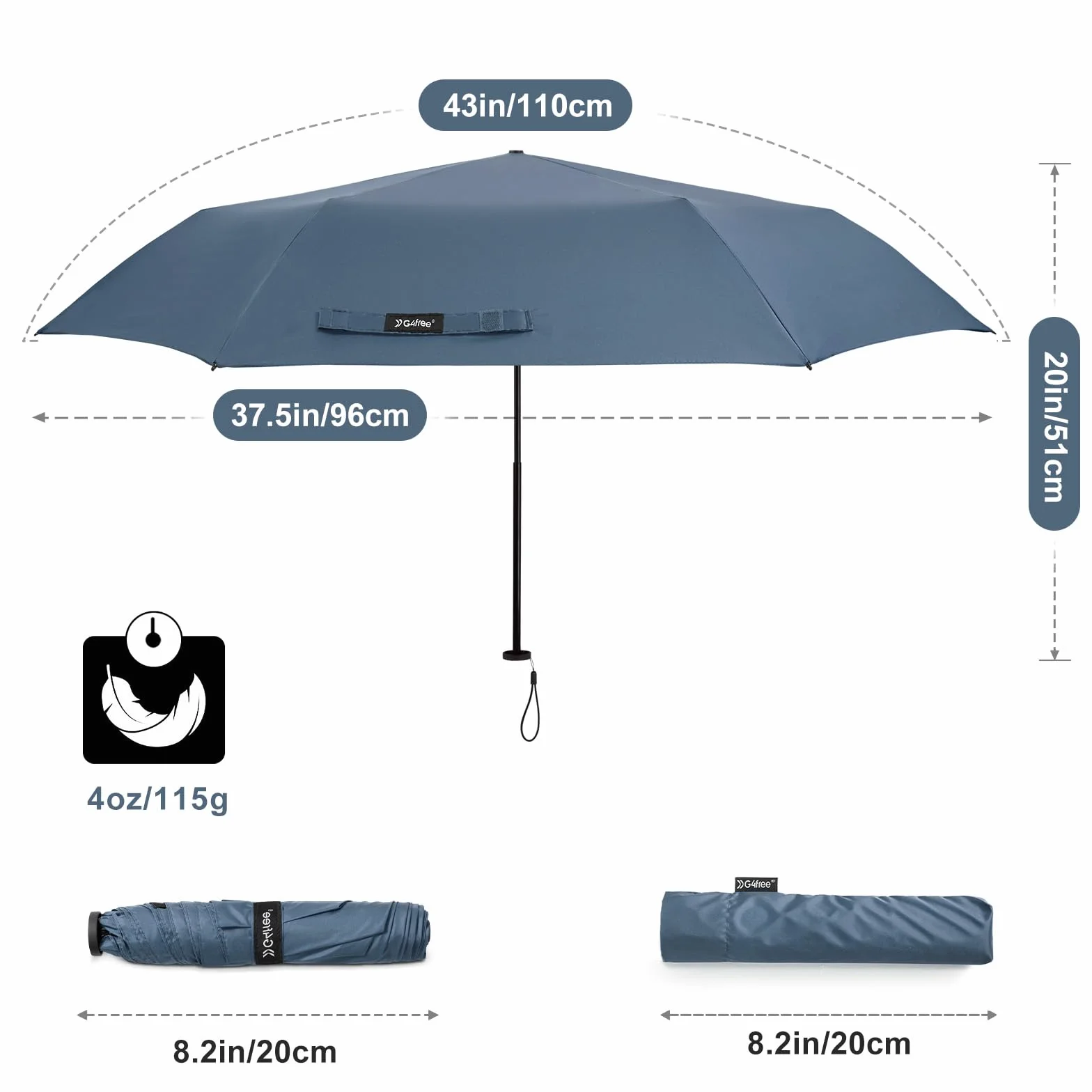 G4Free Składany parasol kompaktowy ultralekki włókno węglowe mini UV 113 g