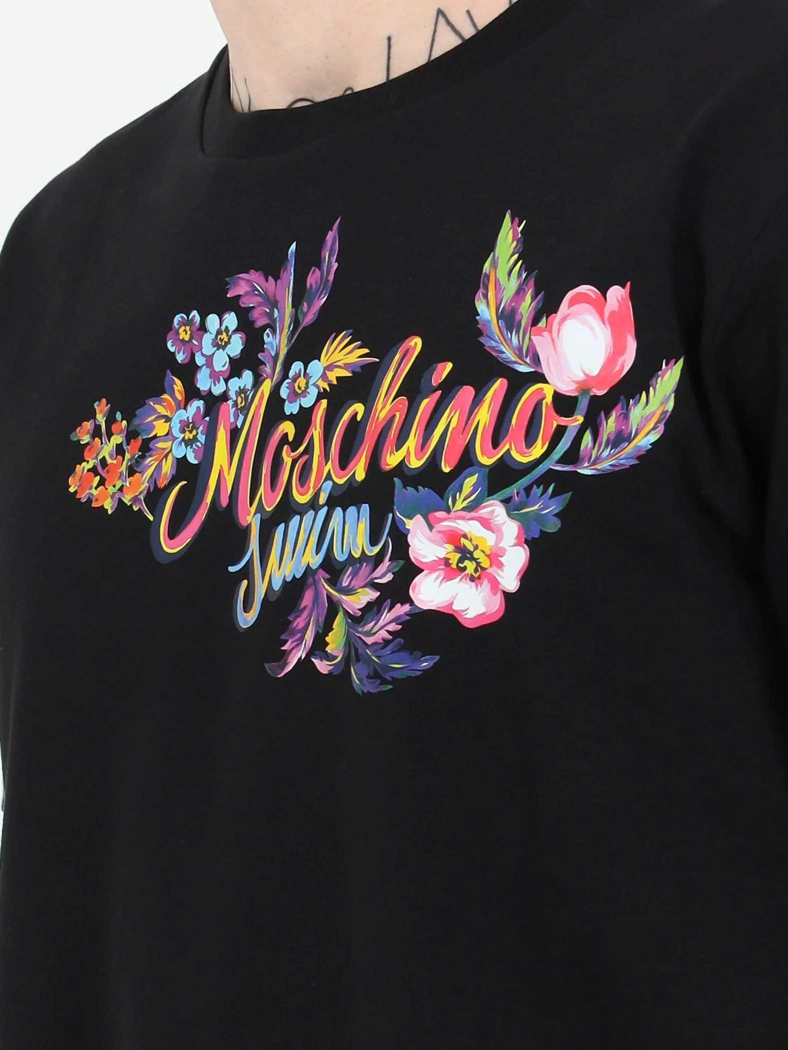 Moschino T-shirt Uomo w Cotone dettaglio Logo Dipinto Con Fiori 1904