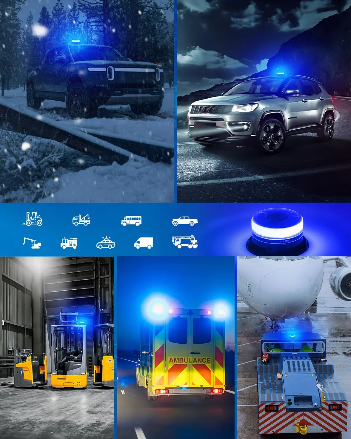 Dinfu Niebieskie światło akumulator z pilotem zdalnego sterowania, 12V obrotowa lampa ostrzegawcza niebieska bateria LED migające światło magnes niebieski samochód 9 trybów światło ostrzegawcze z