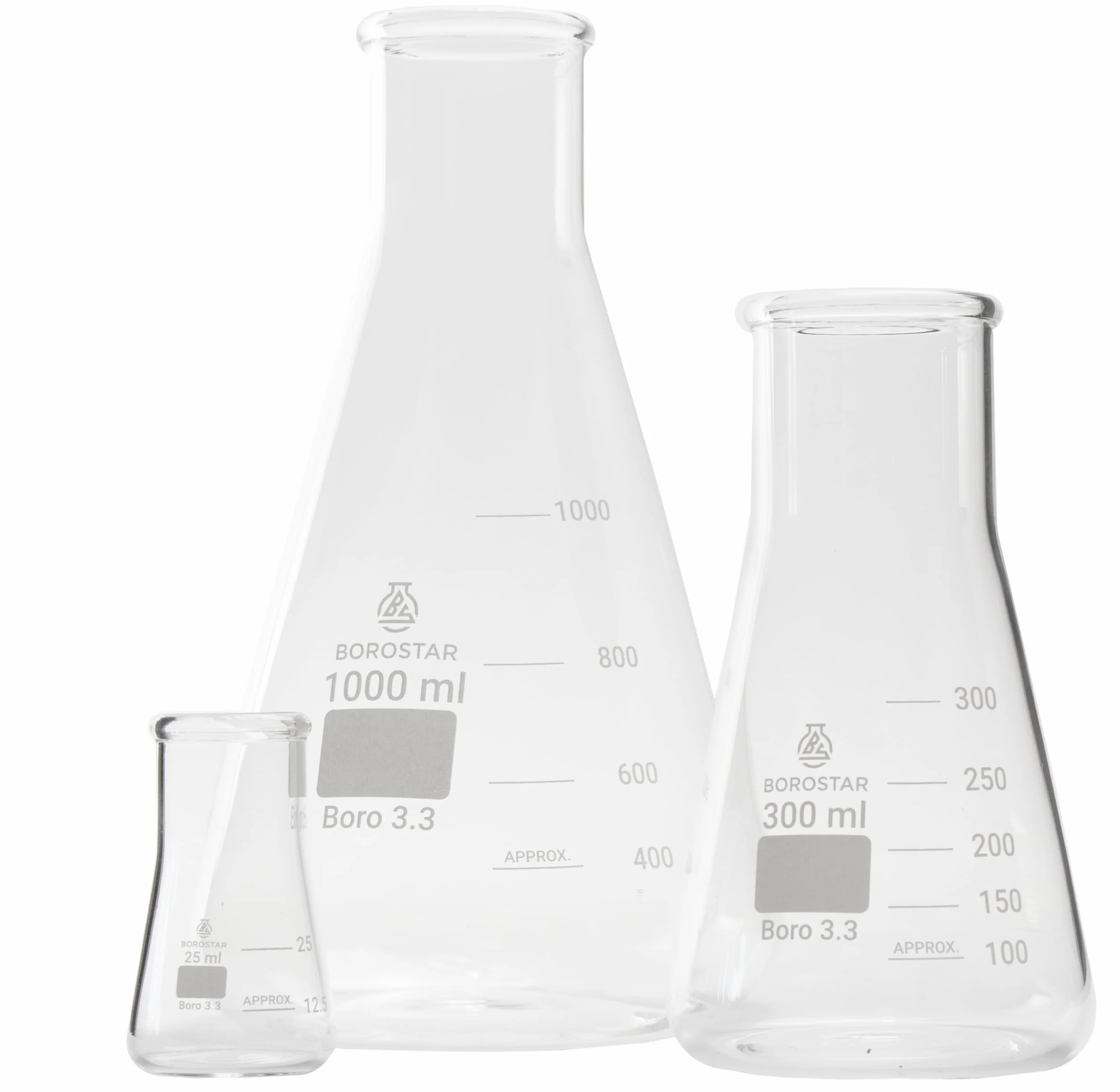 Kolba Erlenmeyera (Boro 3.3), z podziałką, szeroka szyja, 300 ml