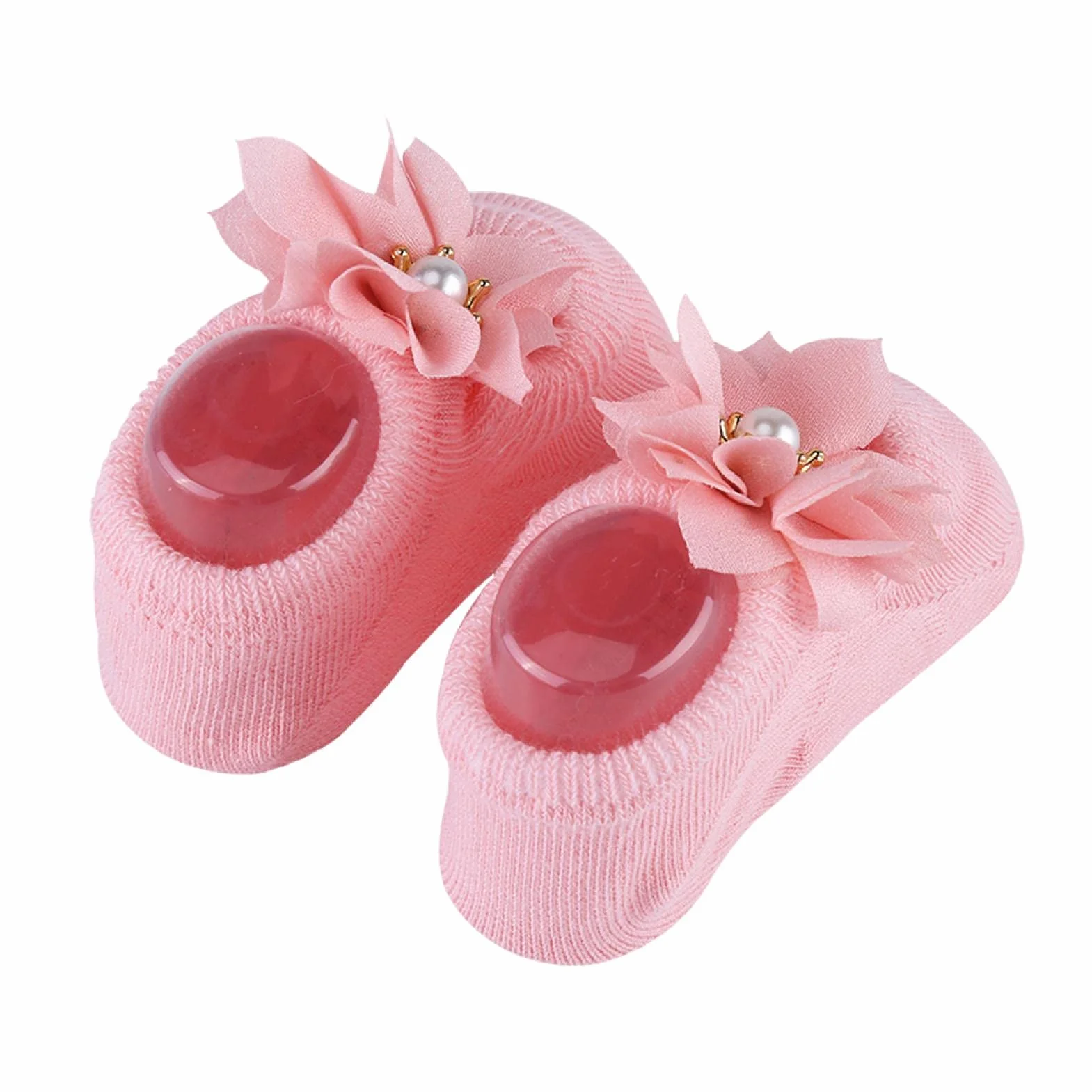 Skarpetki antypoślizgowe dla niemowląt, 3 pary/zestaw bawełniane antypoślizgowe koronkowe skarpetki podłogowe w kwiaty dla malucha niemowlę(M(1-3 years old)-Pink)