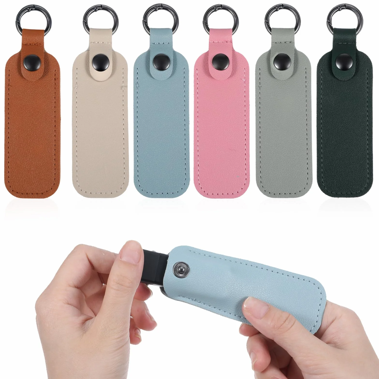 Skórzane etui na pendrive USB 6 sztuk z brelokiem do kluczy