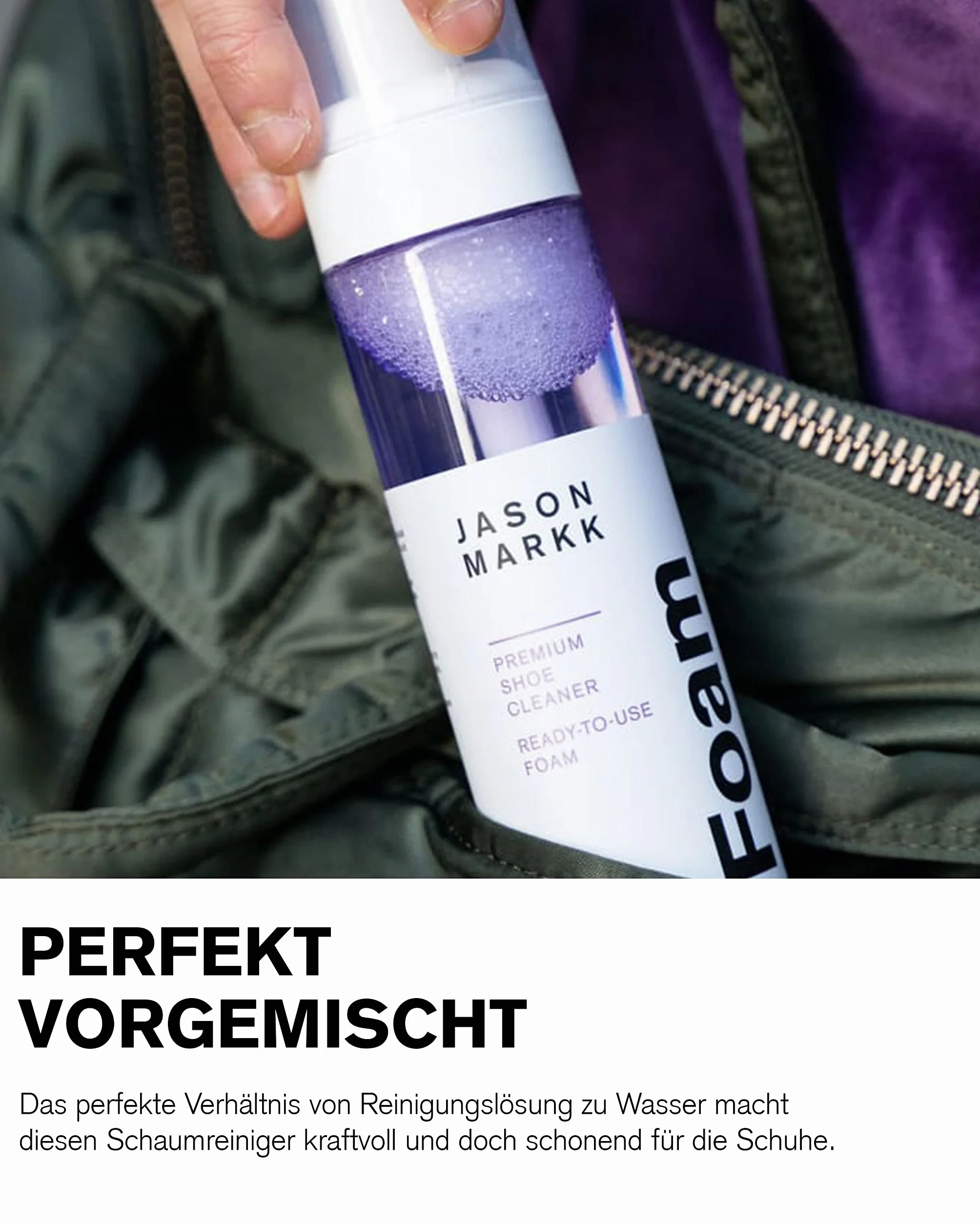 Jason Markk Szczotka do czyszczenia w zestawie z gotową do użycia pianką czyszczącą – idealna do czyszczenia zamszu i innych materiałów