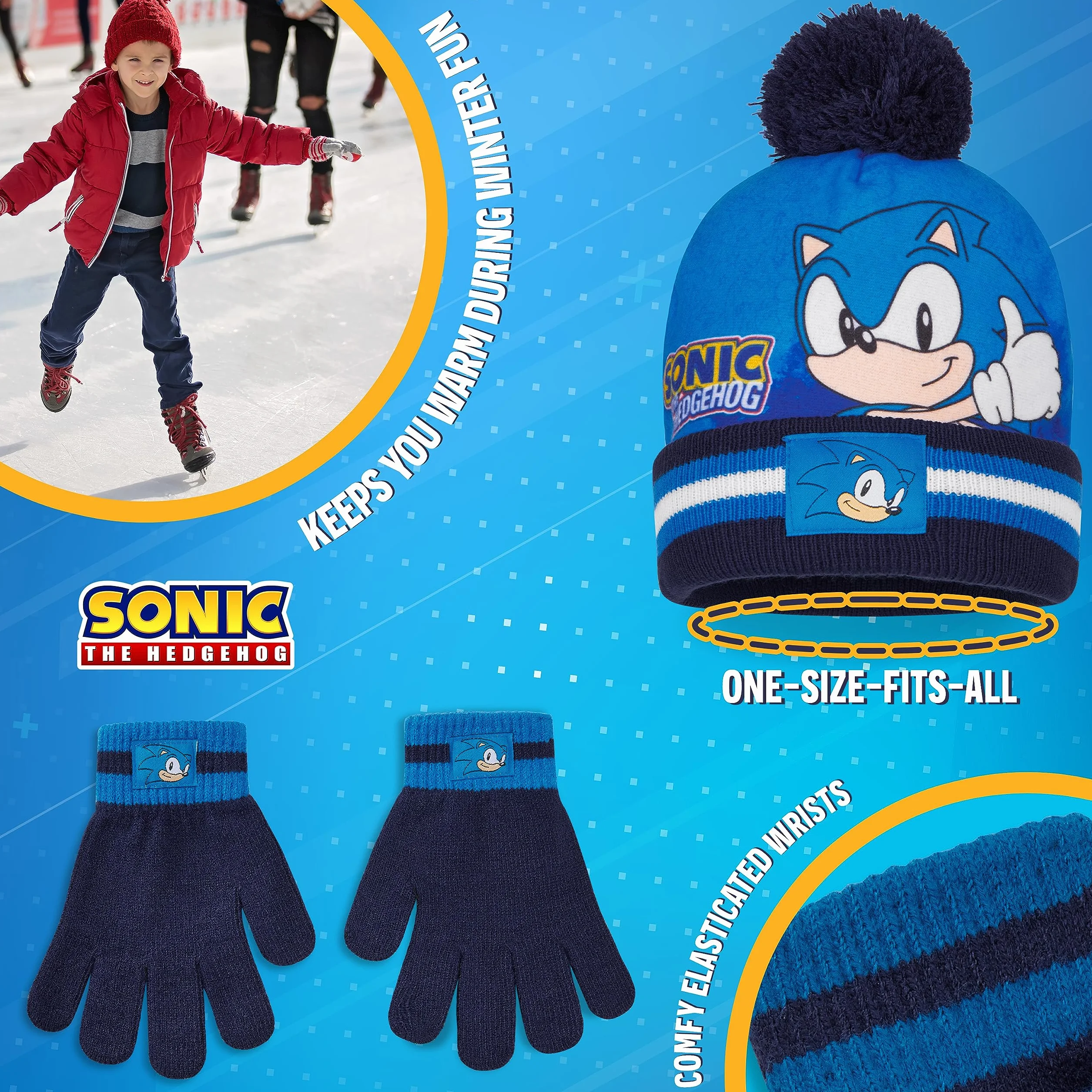 SONIC THE HEDGEHOG Czapka beanie szalik i rękawiczki zestaw dla chłopców