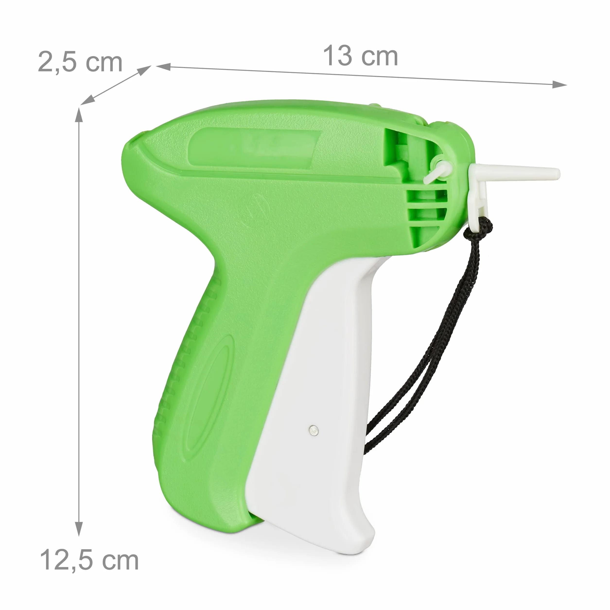 Relaxdays Pistolet do etykietowania, z 5 zapasowymi igłami i 5000 nici, cenowy strzelec do drutu do sklepu, zielony biały