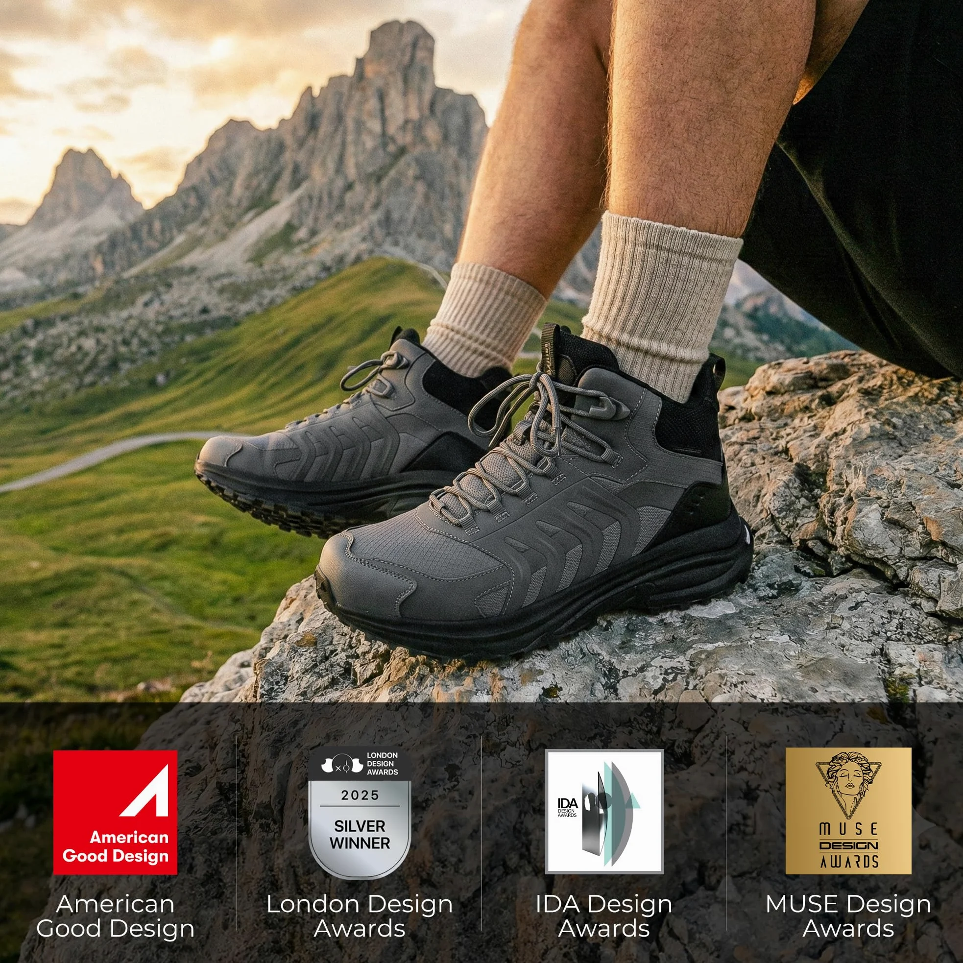 NORTIV 8 Męskie wodoodporne buty trekkingowe PRO, Szary Czarny, 10 UK | Lekkie buty trekkingowe do trekkingu, na kemping i wędrówki z plecakiem