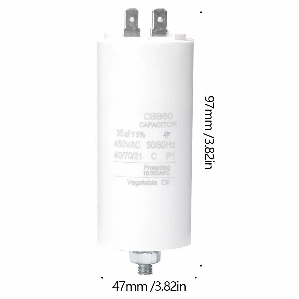 Kondensator CBB60 35uF 450 V, kondensator rozruchowy silnika, cienkowarstwowy kondensator z nakrętką śrubową CBB60 kondensator bieżący do pralki i urządzeń elektrycznych