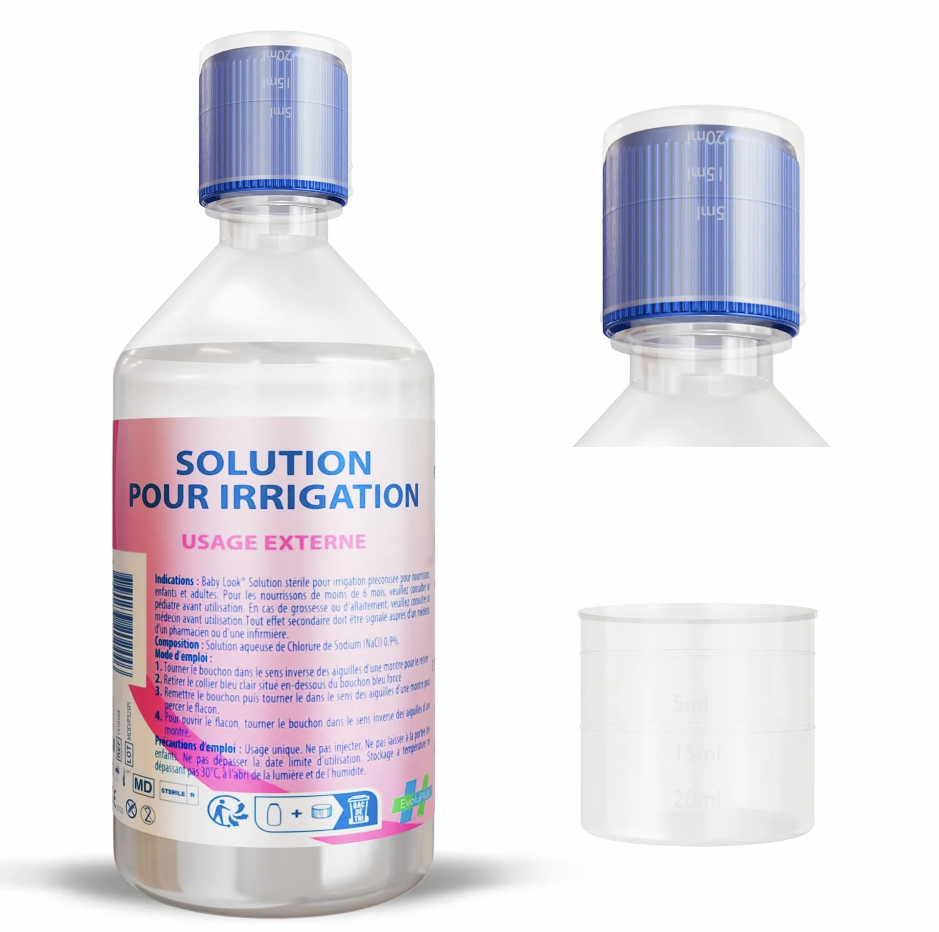 NaCl 0,9 500 ml – izotoniczny fizjologiczny roztwór soli – sterylny – dla niemowląt, do nosa, oczu i oczyszczania ran – sól fizjologiczna z dozownikiem sterylnym, miarka 20 ml w zestawie