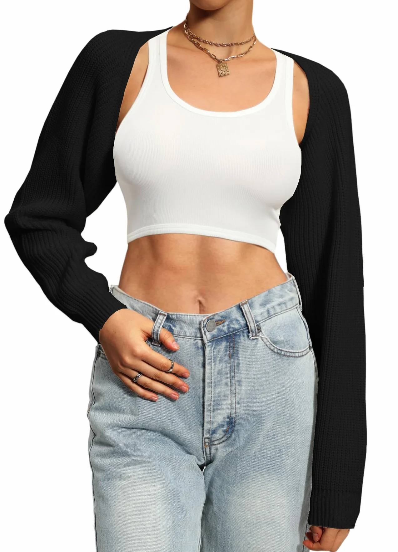 Navneet Bolerko damskie bolerko, krótki sweter oversize, sweter z dzianiny Y2K Crop Top Shrug zima kardigan sweter