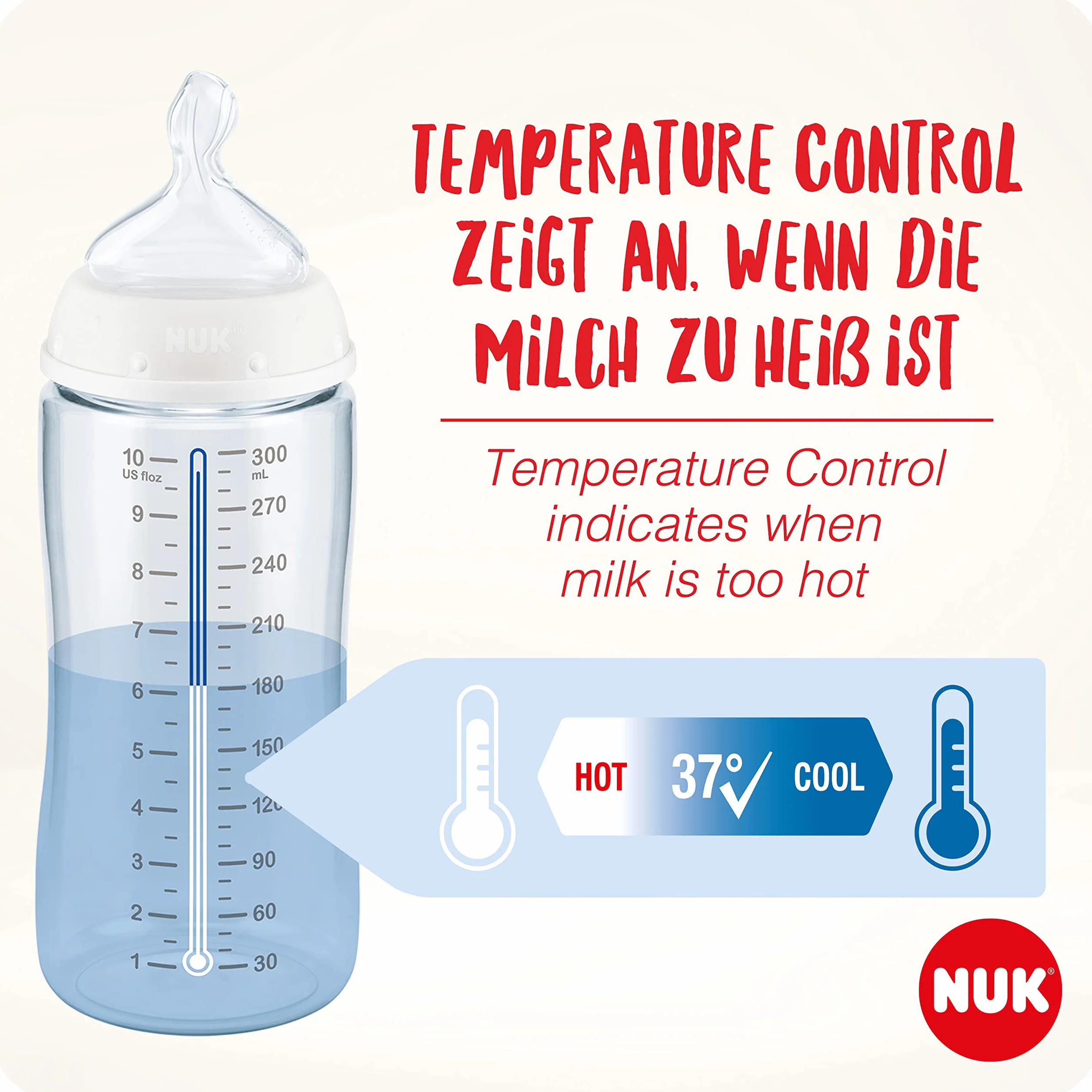 Zestaw startowy butelek dla niemowląt NUK First Choice+ | 0–6 miesięcy | 4 x butelki z regulacją temperatury i skrzynka na butelki | Otwór antykolkowy Anti Colic | Nie zawiera BPA | Safari | 5 elem.