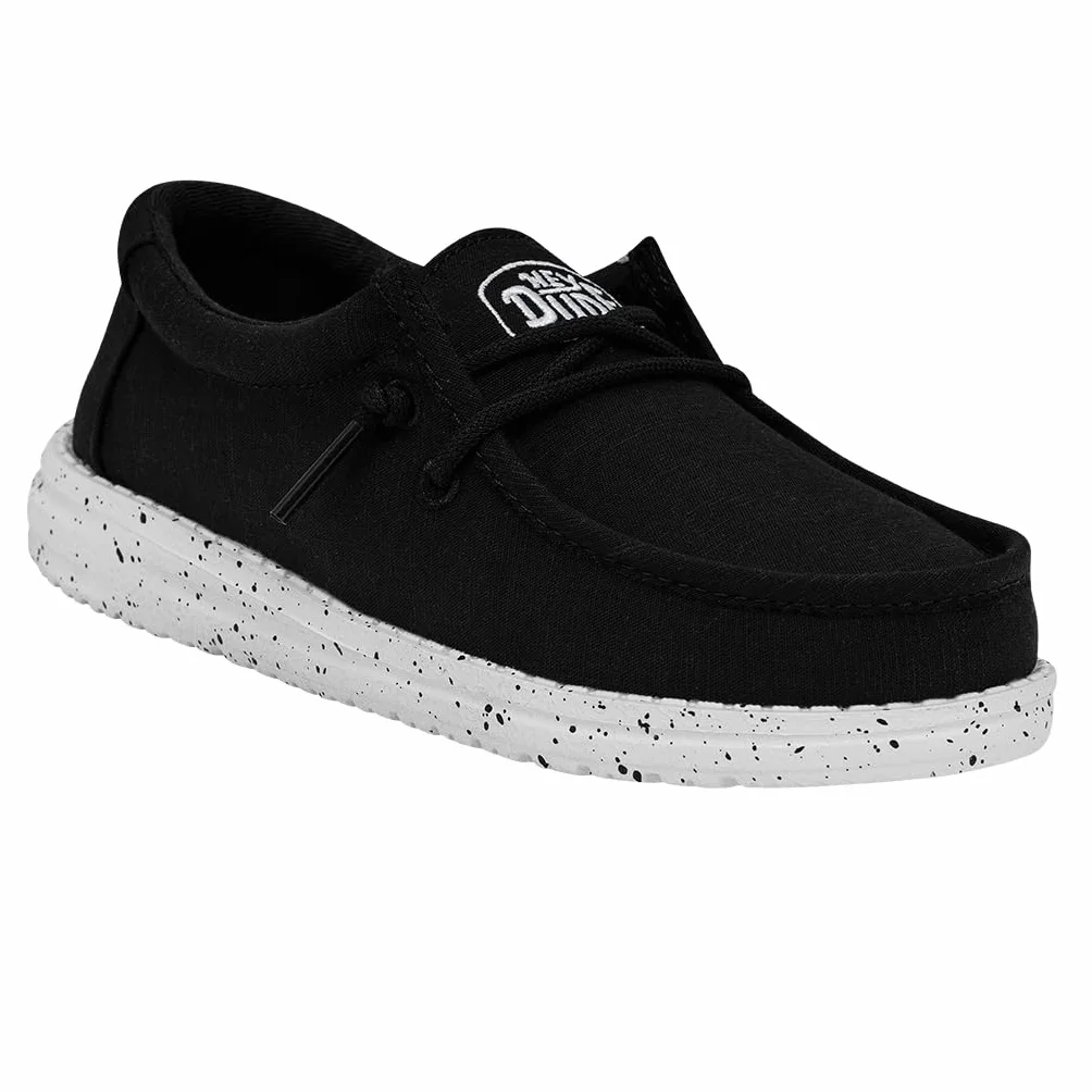 Hey Dude Wally Youth Slub Canvas Moccasin, Black, 34 EU, czarny, 34 EU