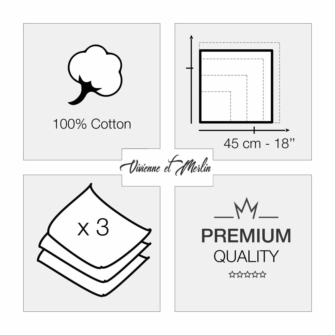 Chusteczki męskie Premium 100% bawełna czesana - 45cm x 45cm - 3 sztuki - model A15