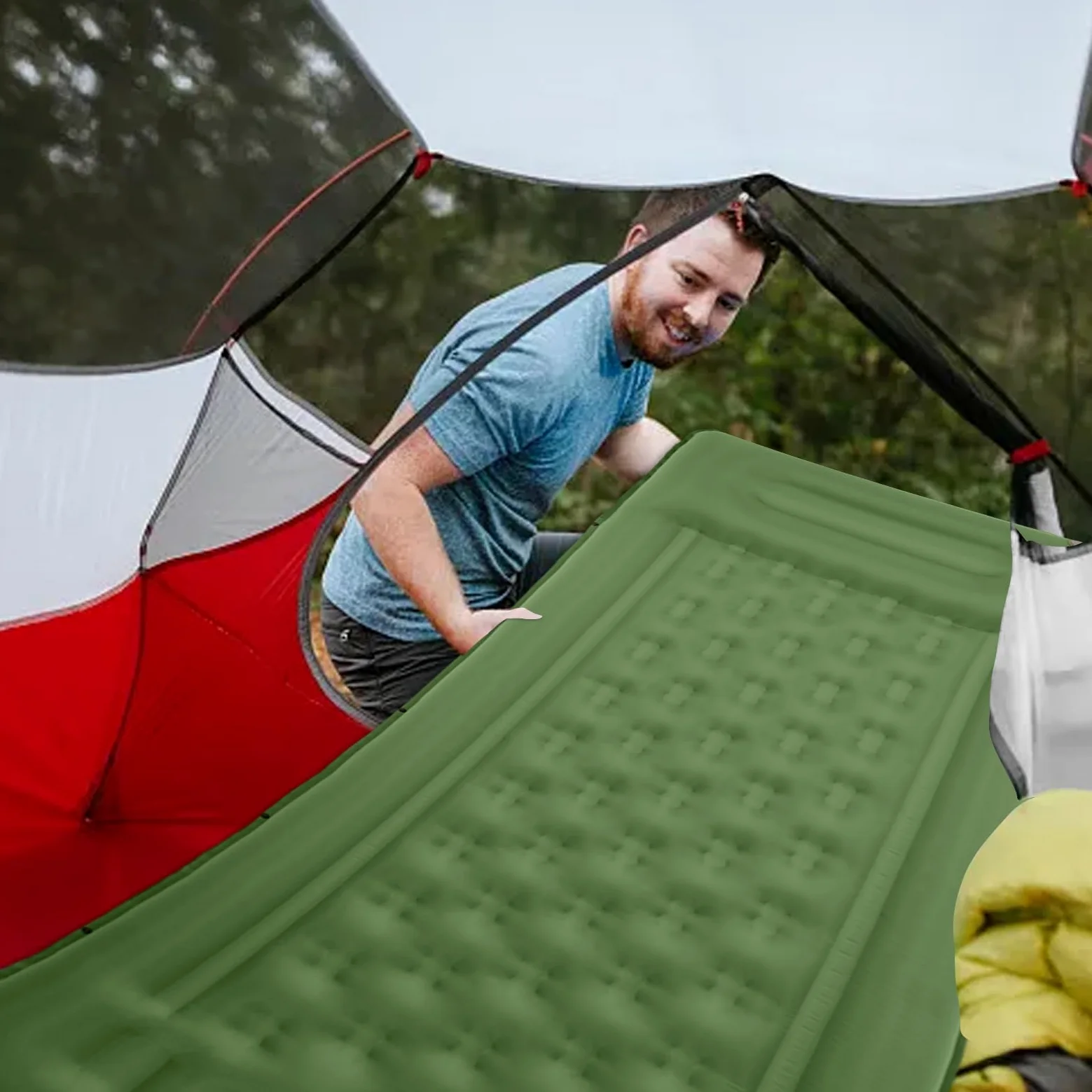 Materac Turystyczny Do Spania Na Camping Przenośny Materac O Grubości 11 | Wbudowana Pompa Nożna Dla Dorosłych Na Wędrówki I Podróże