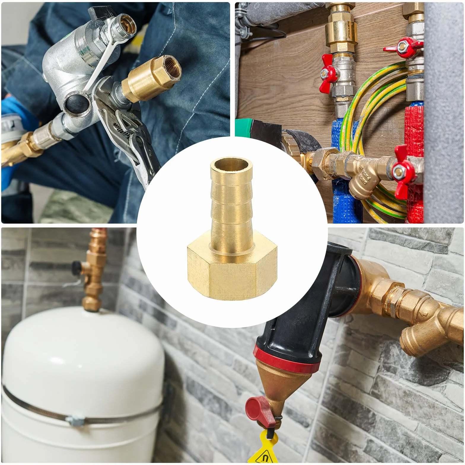 QUARKZMAN 2 sztuki mosiężnych króćców do węża, 3/8" x G 3/8 żeńskie mosiężne króćce do węża, adapter z taśmą do łączenia rur, urządzeń mechanicznych, urządzeń sanitarnych